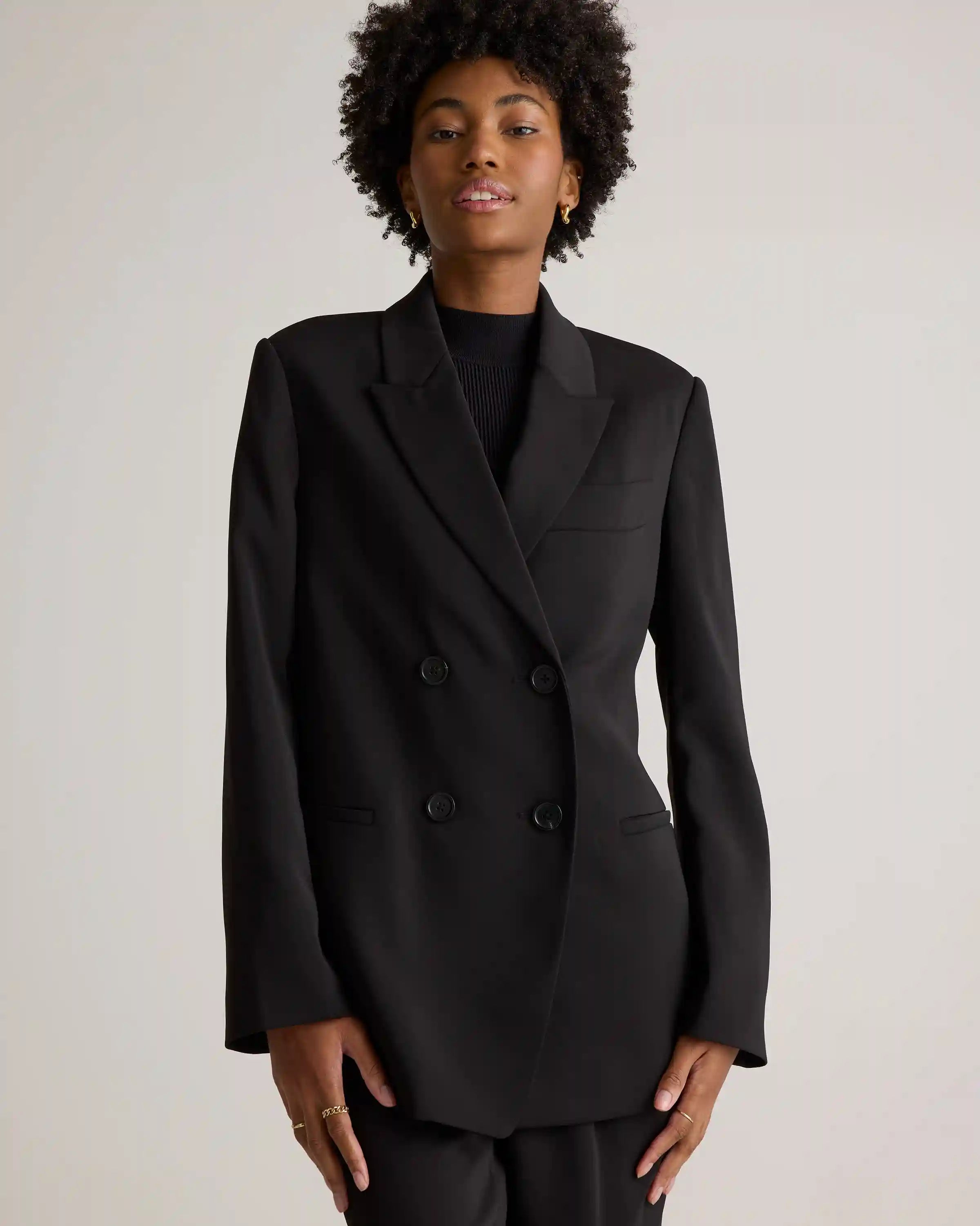 Stretch Crepe Relaxed Double-Breasted Blazer