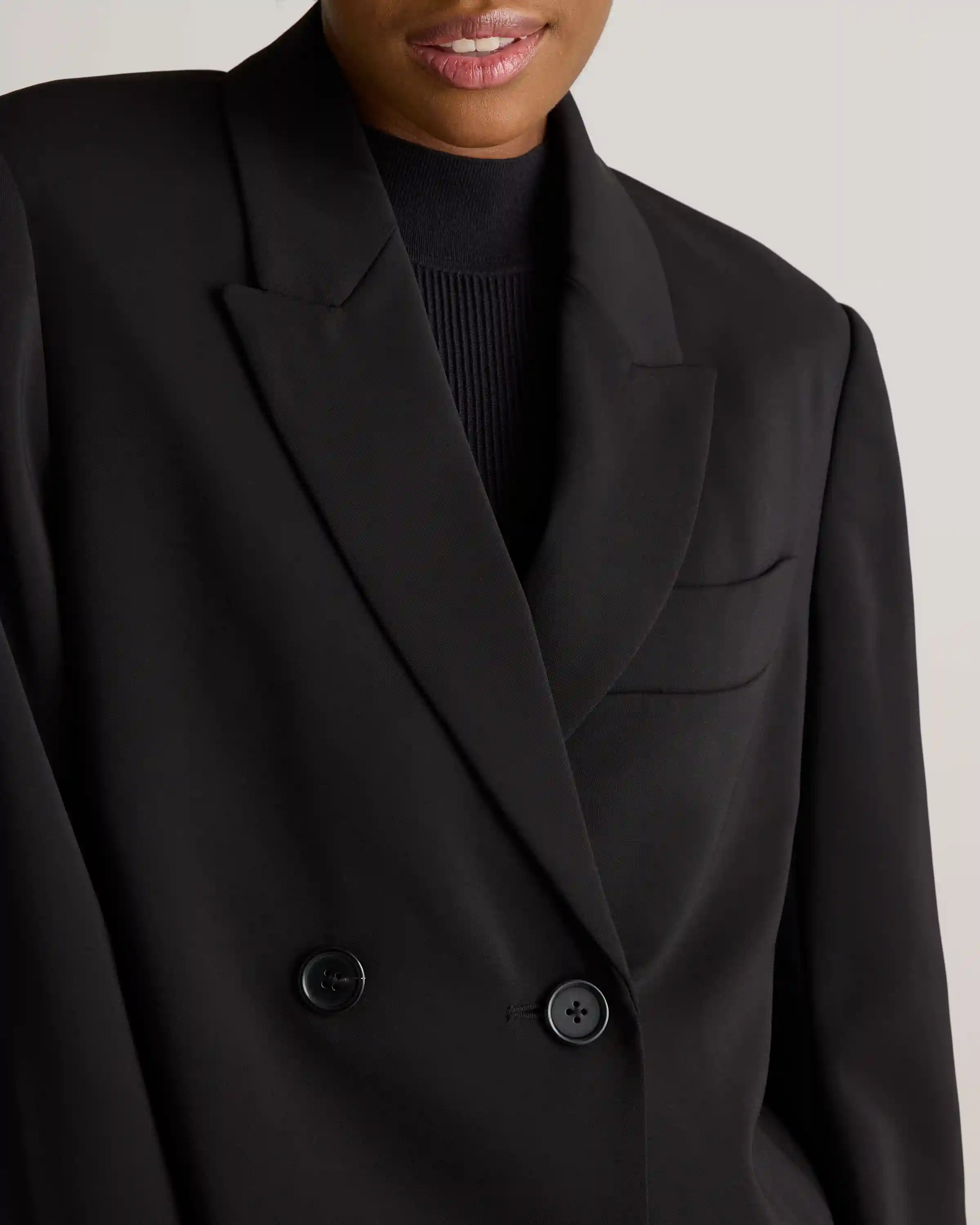 Stretch Crepe Relaxed Double-Breasted Blazer