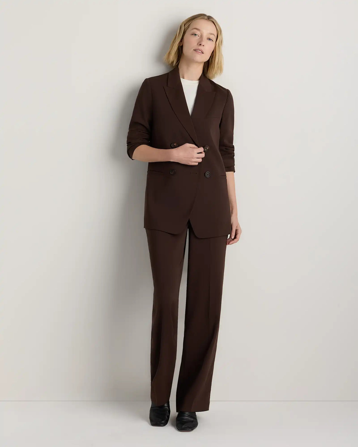 Stretch Crepe Relaxed Double-Breasted Blazer