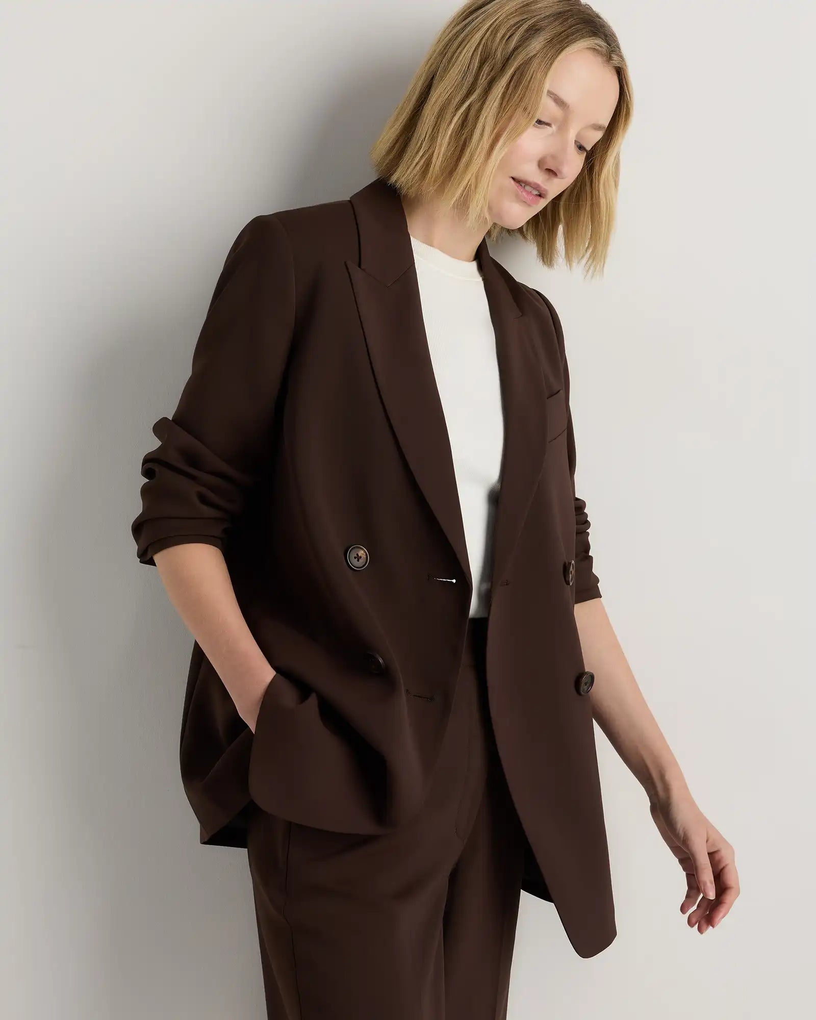 Stretch Crepe Relaxed Double-Breasted Blazer