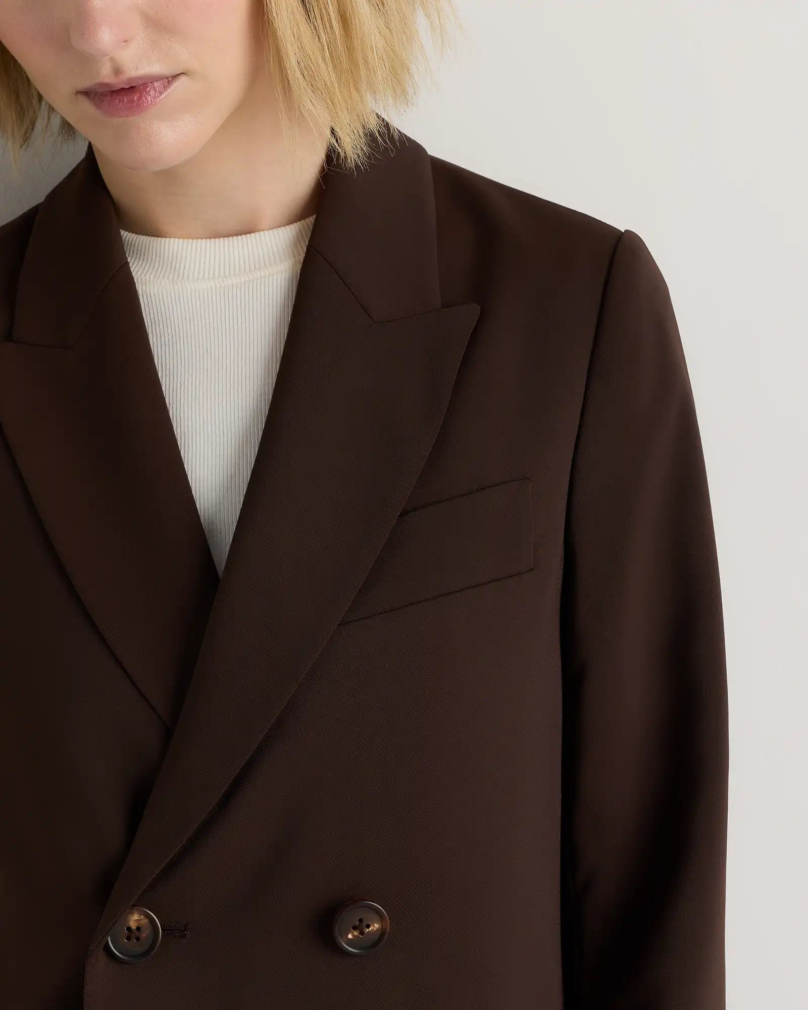 Stretch Crepe Relaxed Double-Breasted Blazer