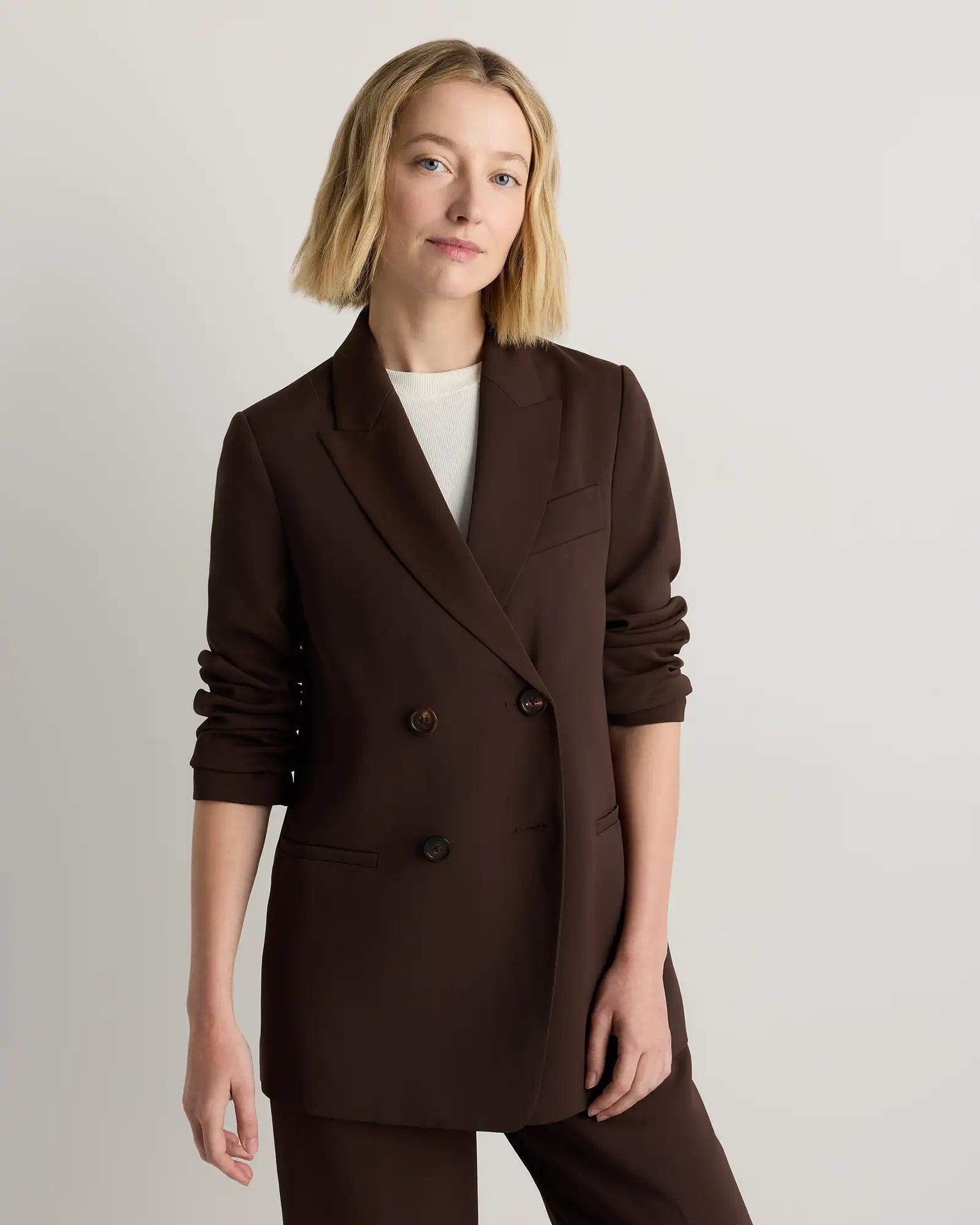 Stretch Crepe Relaxed Double-Breasted Blazer