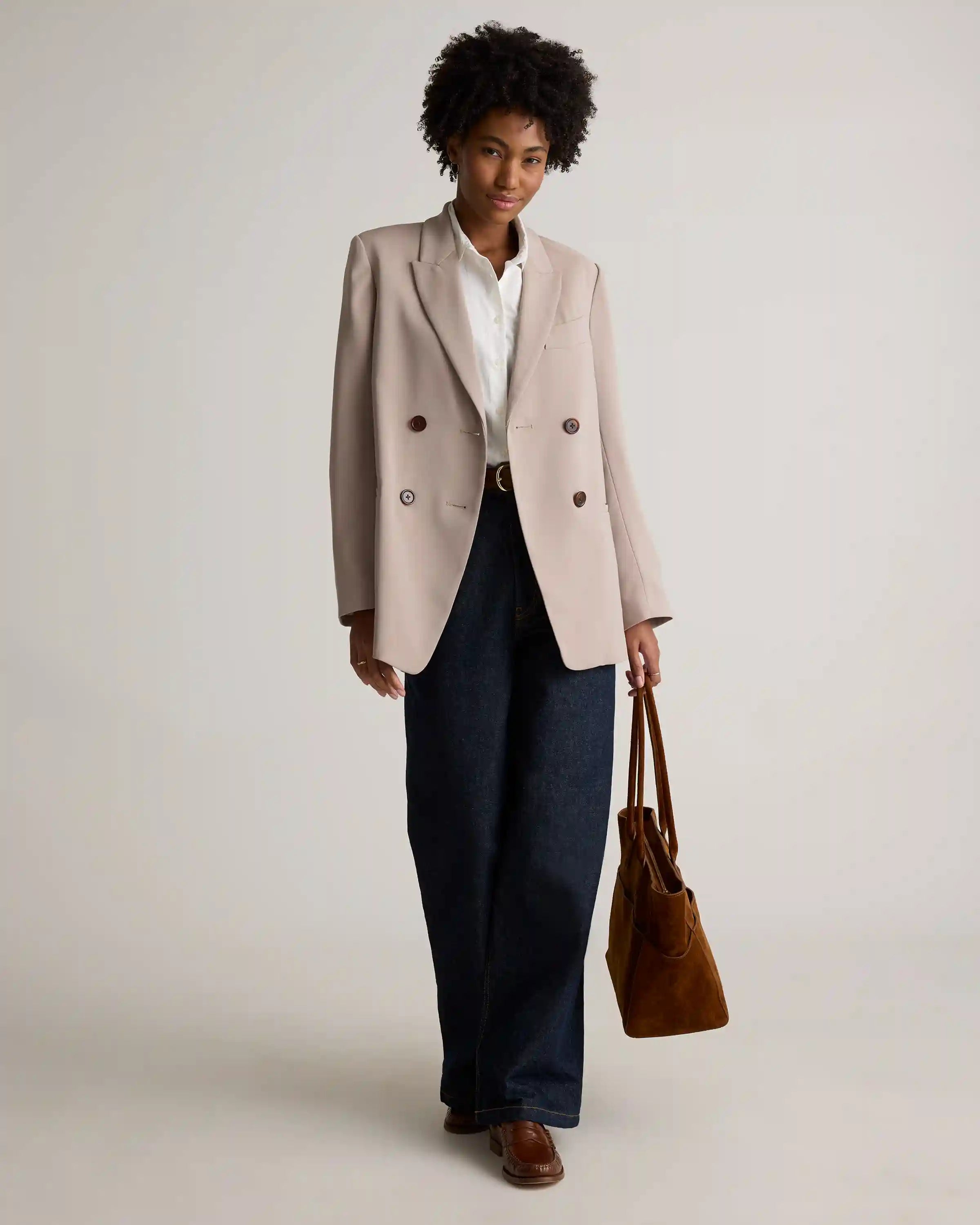 Stretch Crepe Relaxed Double-Breasted Blazer