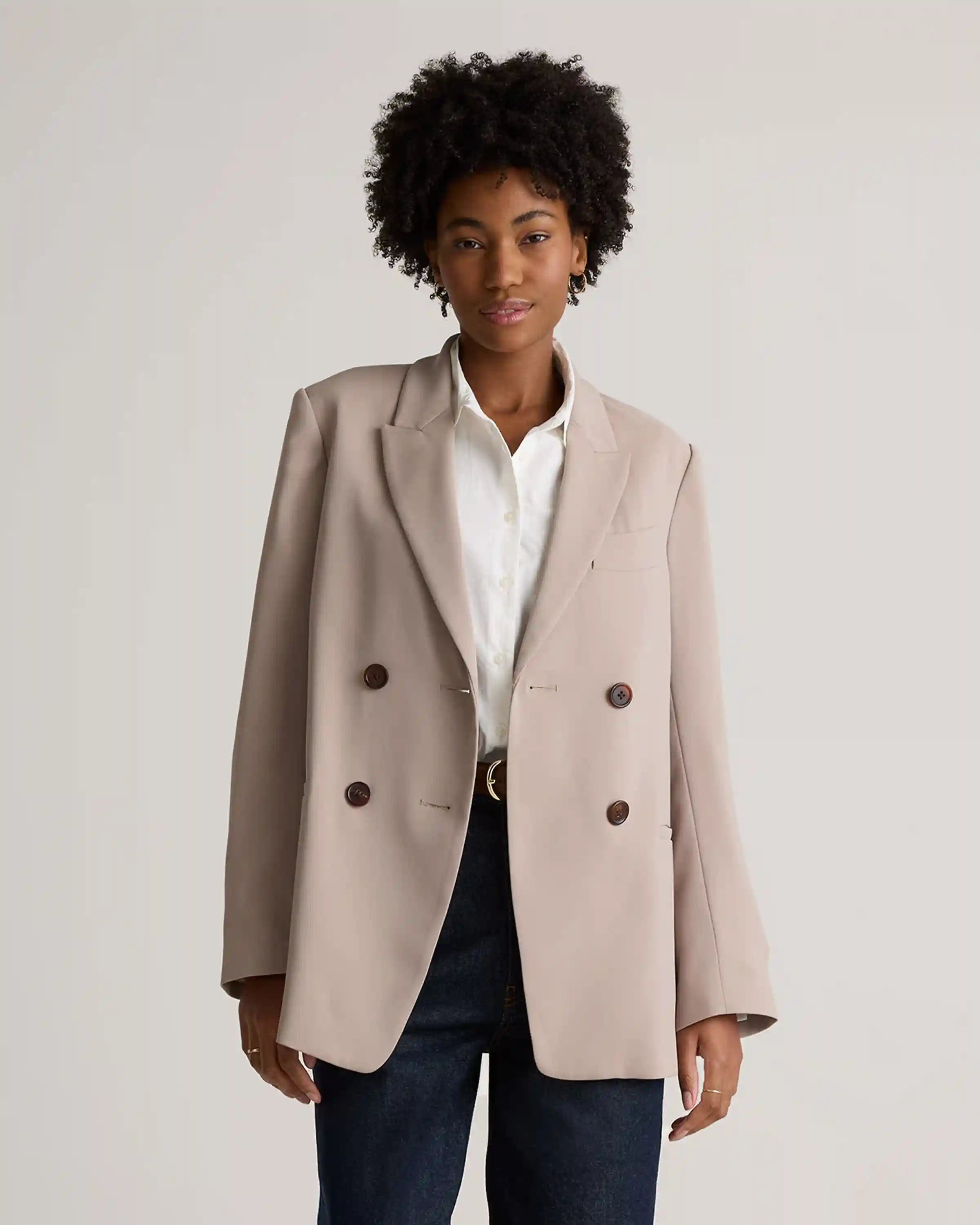 Stretch Crepe Relaxed Double-Breasted Blazer