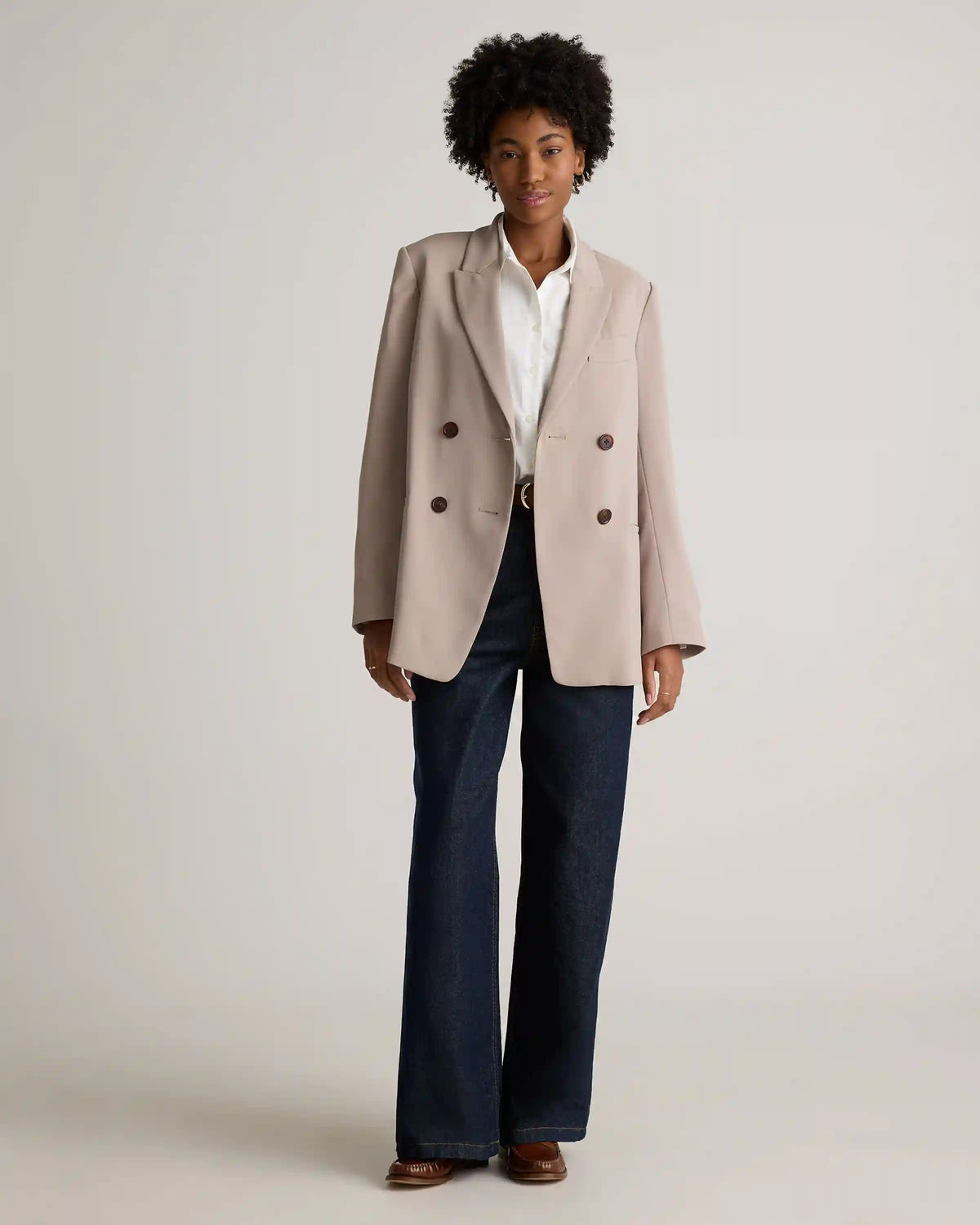 Stretch Crepe Relaxed Double-Breasted Blazer