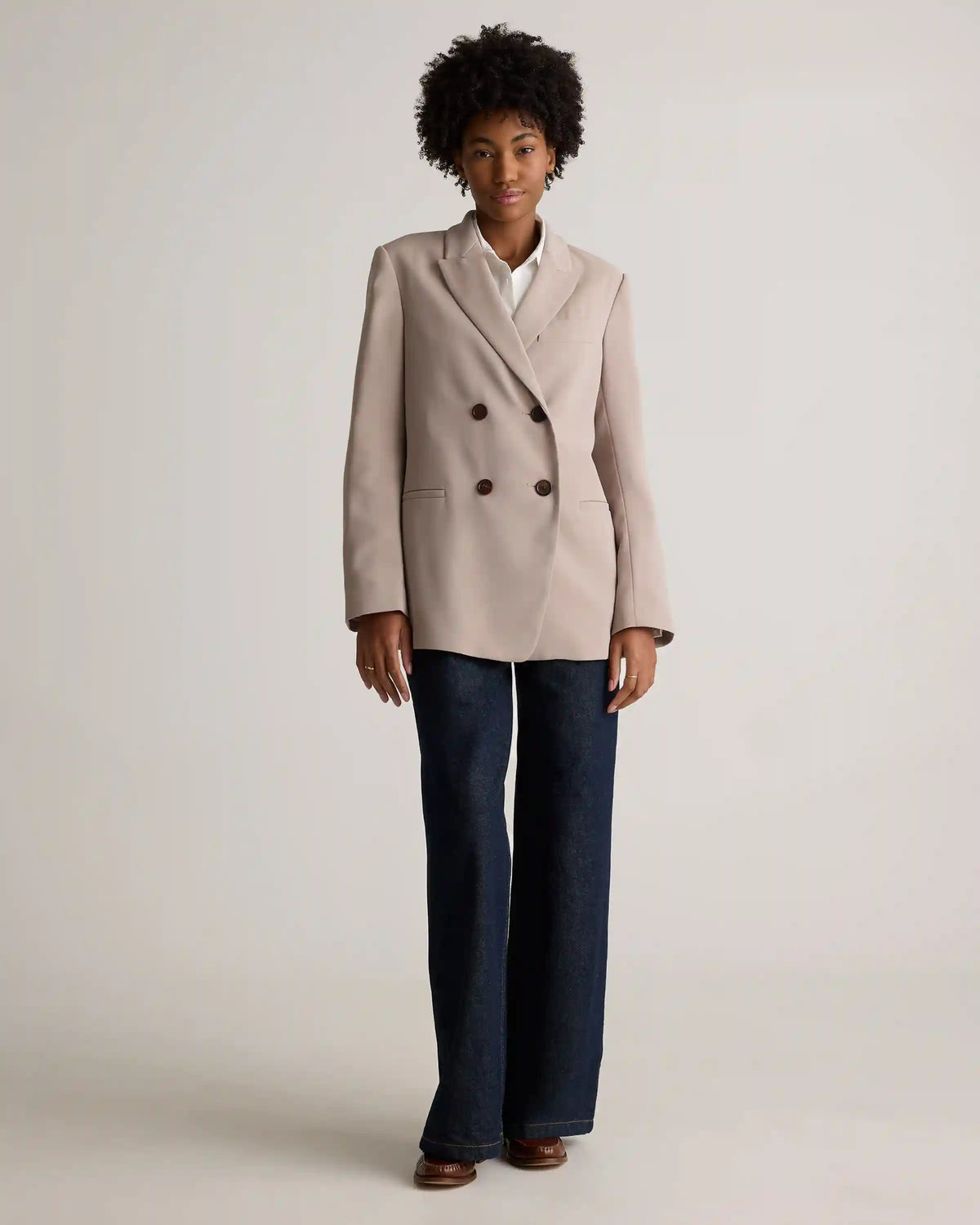 Stretch Crepe Relaxed Double-Breasted Blazer