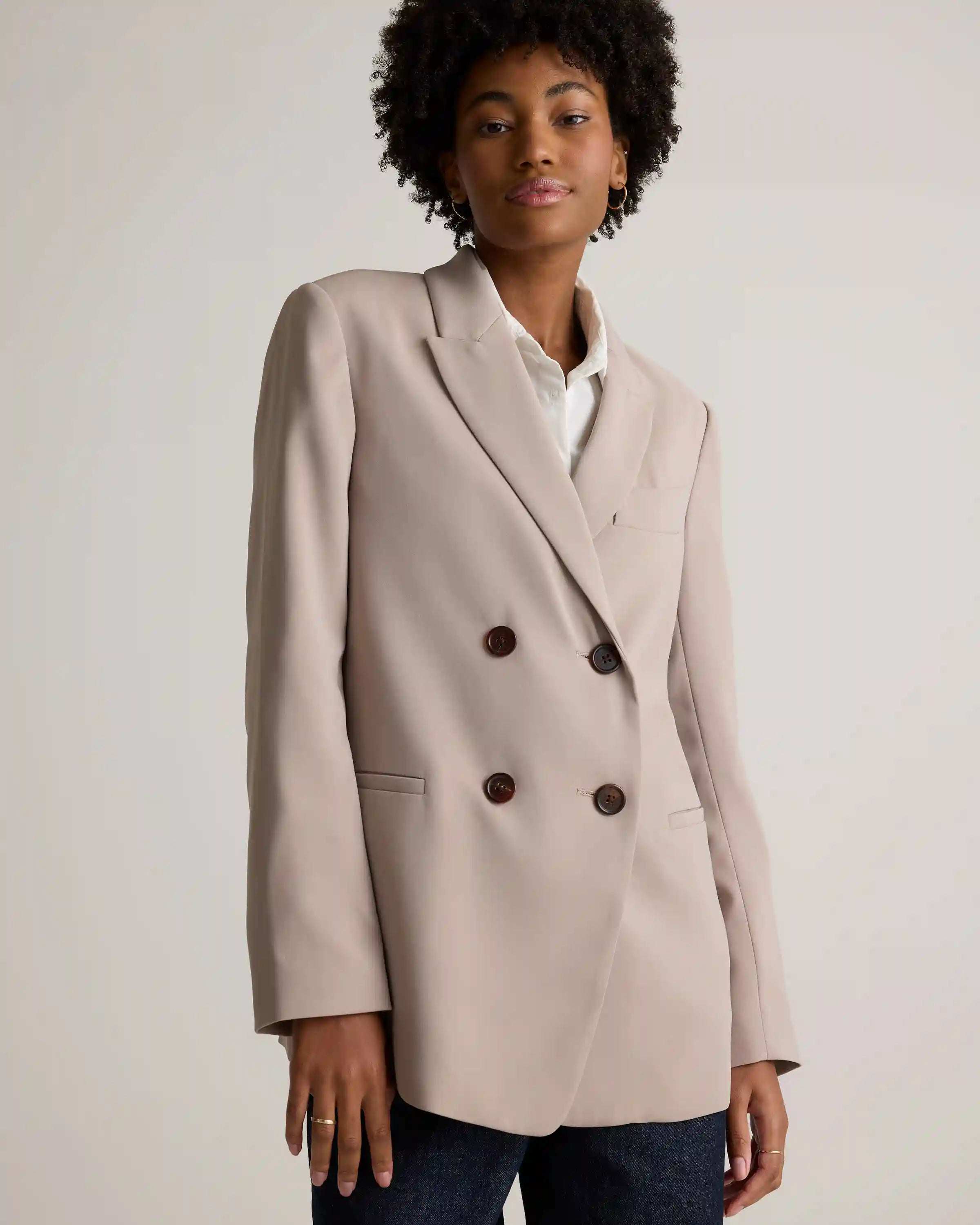 Stretch Crepe Relaxed Double-Breasted Blazer