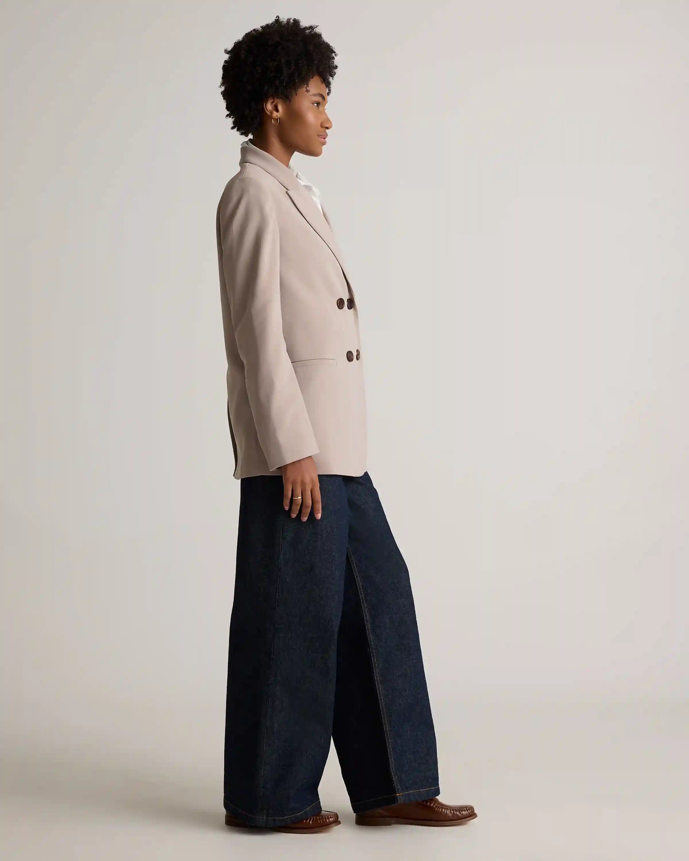 Stretch Crepe Relaxed Double-Breasted Blazer