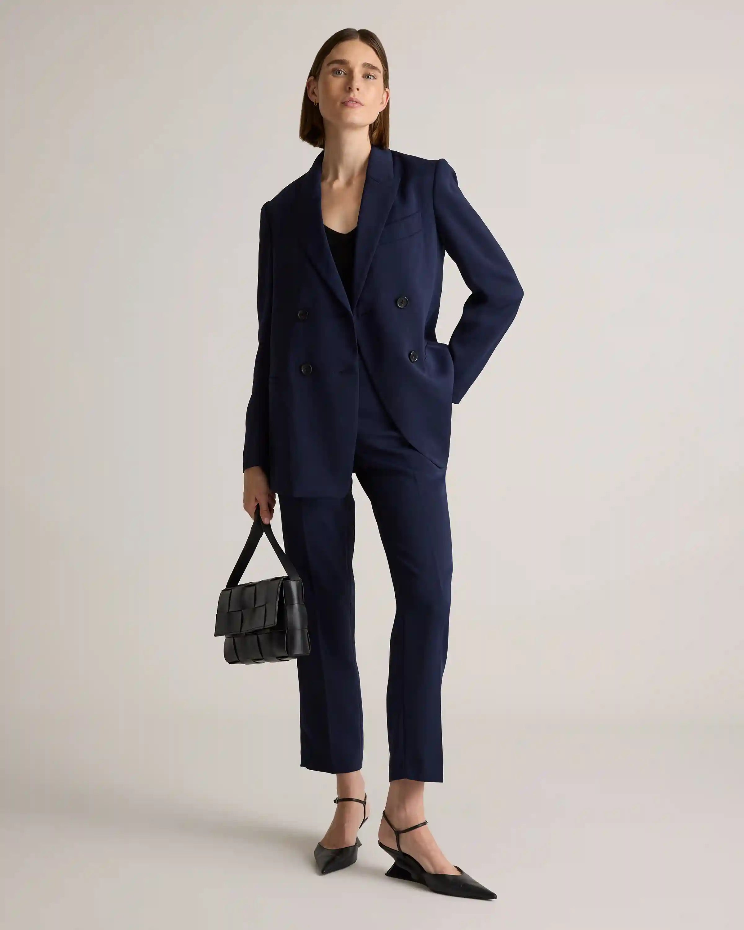 Stretch Crepe Relaxed Double-Breasted Blazer