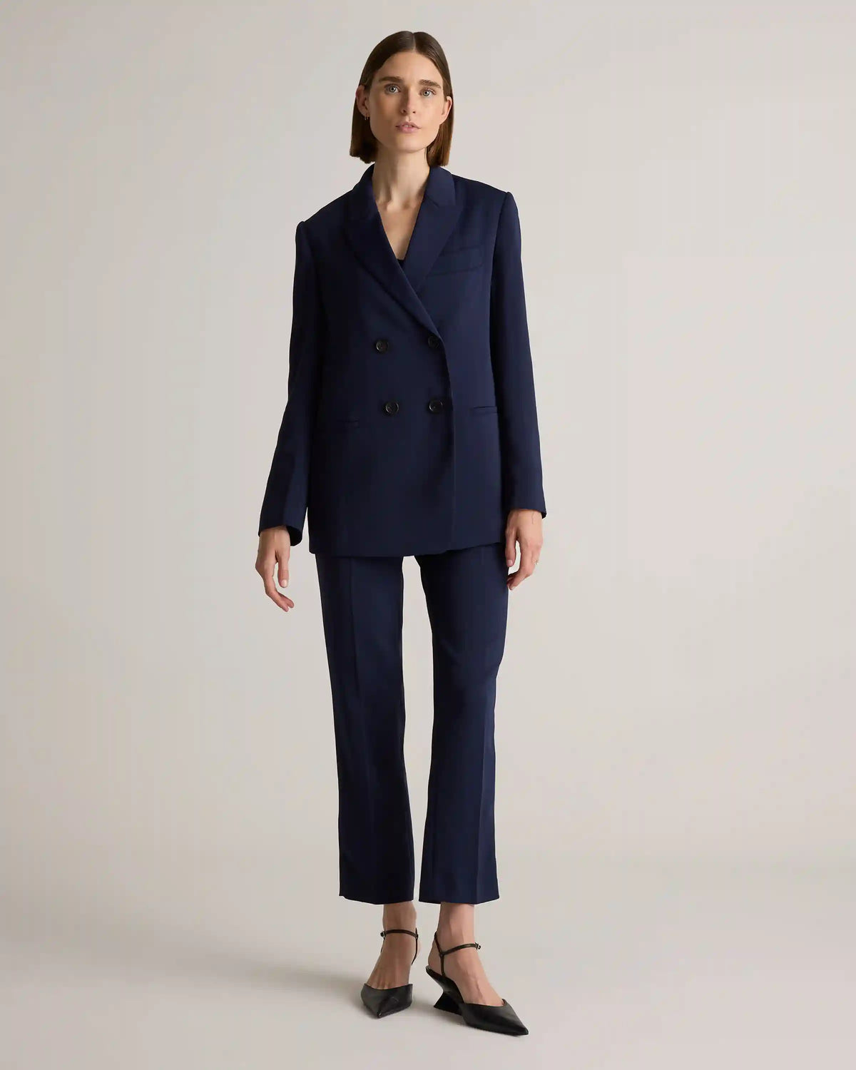 Stretch Crepe Relaxed Double-Breasted Blazer