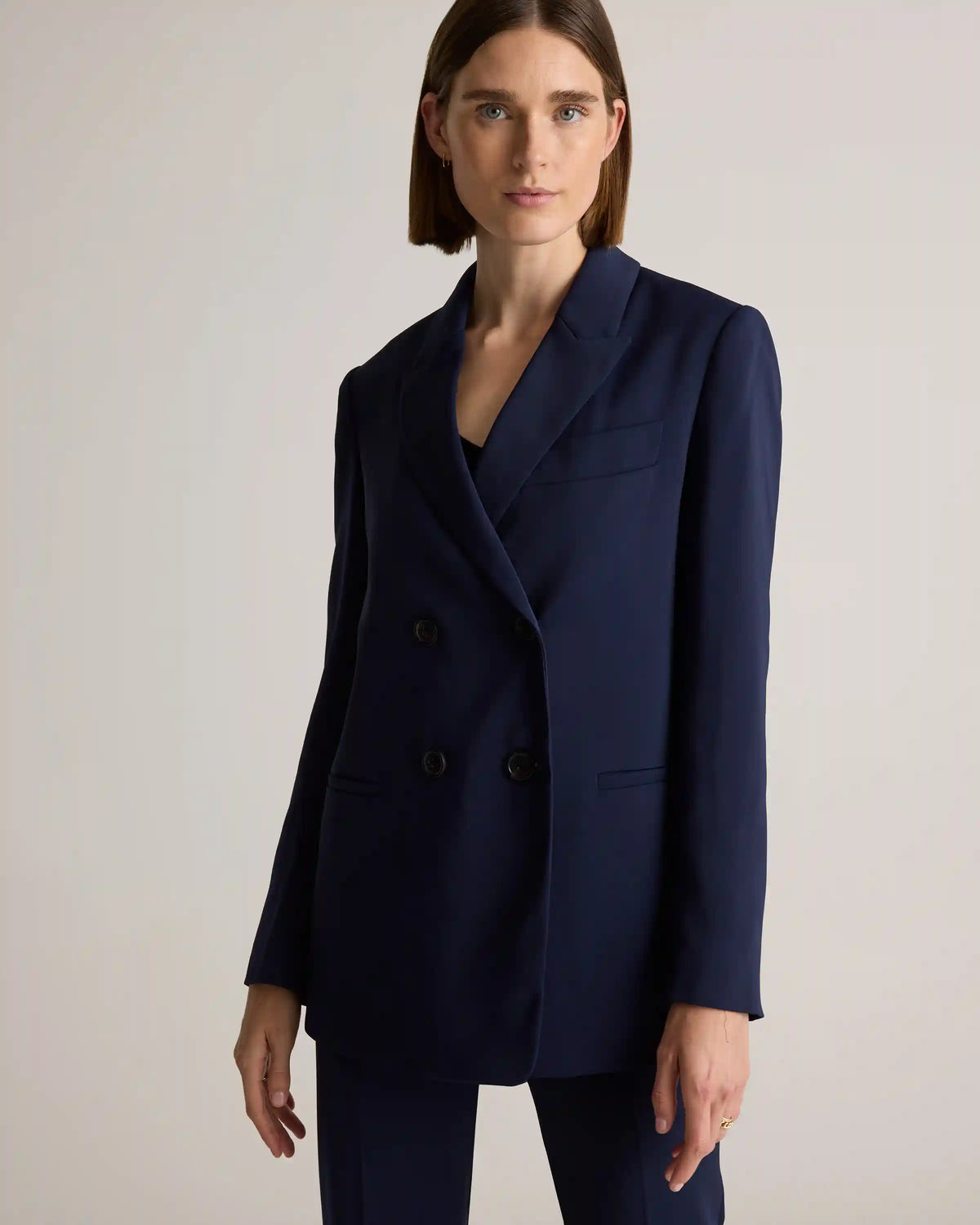 Stretch Crepe Relaxed Double-Breasted Blazer