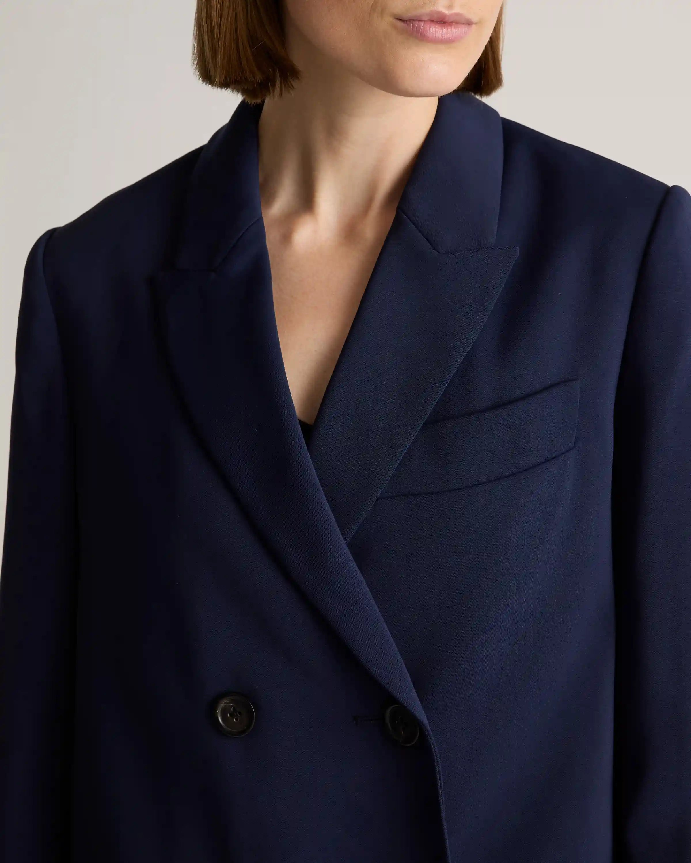 Stretch Crepe Relaxed Double-Breasted Blazer