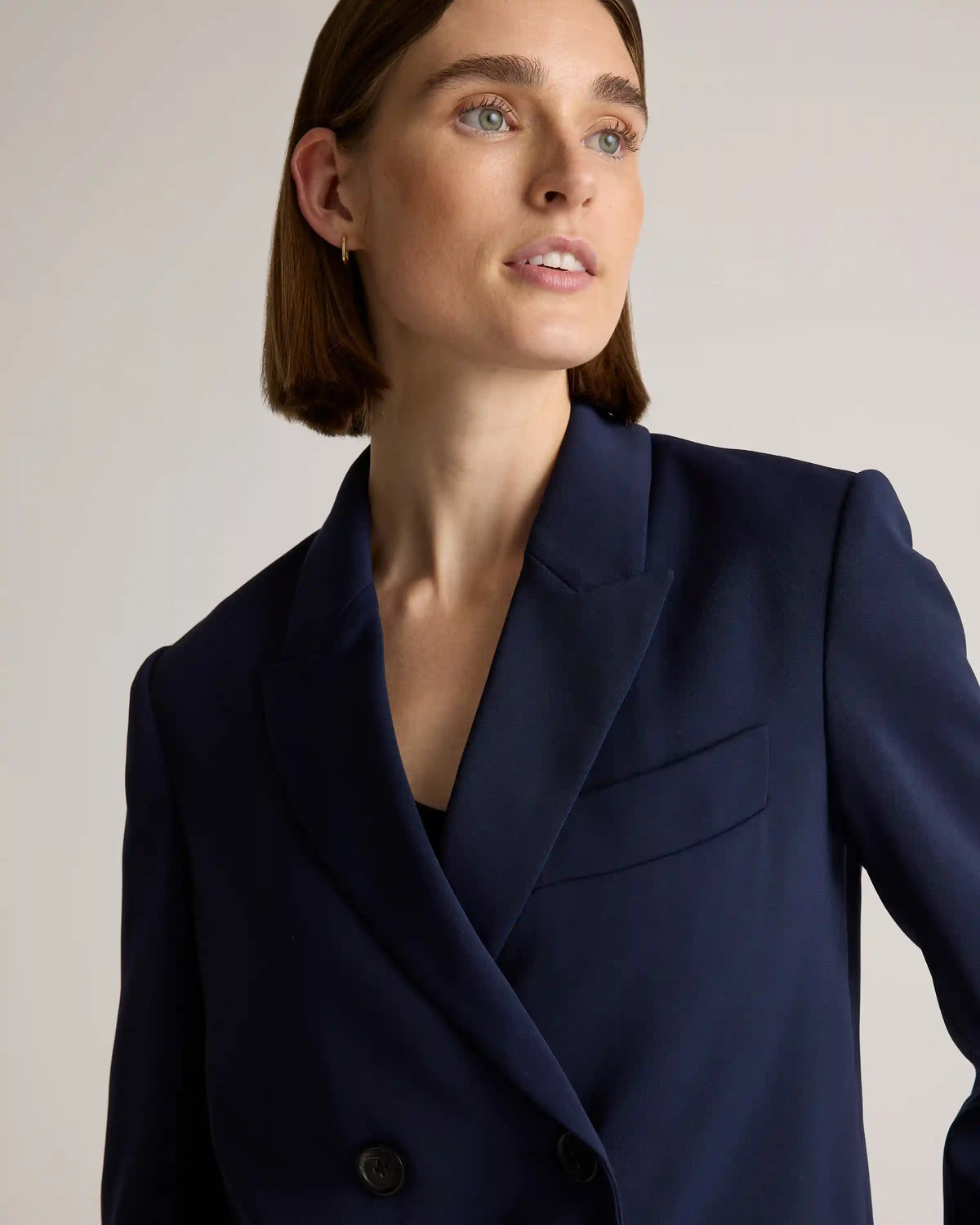 Stretch Crepe Relaxed Double-Breasted Blazer