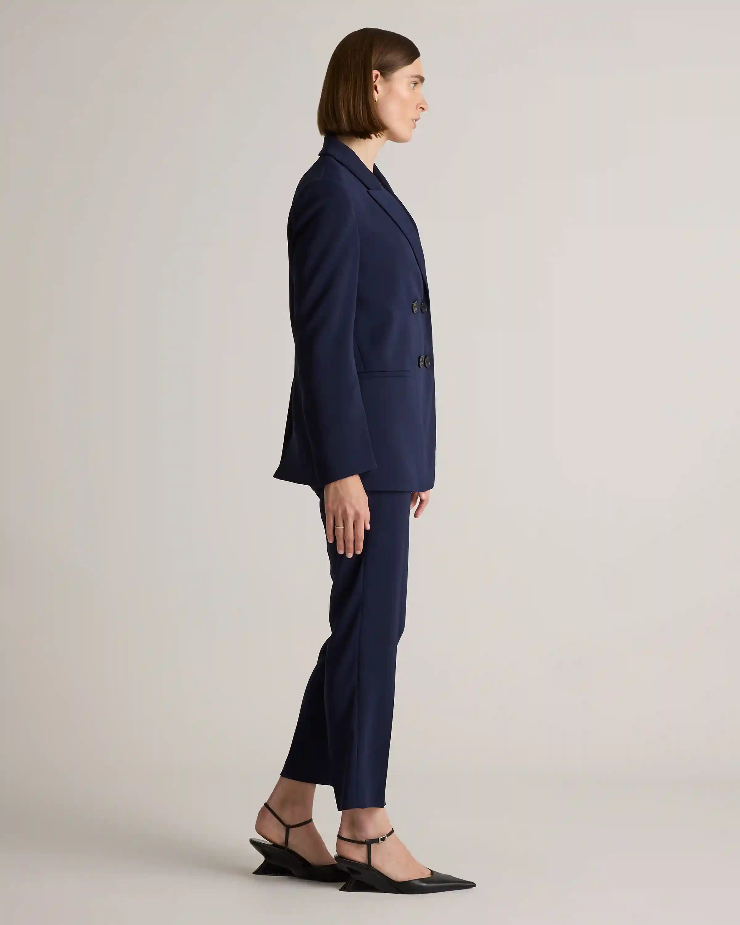 Stretch Crepe Relaxed Double-Breasted Blazer