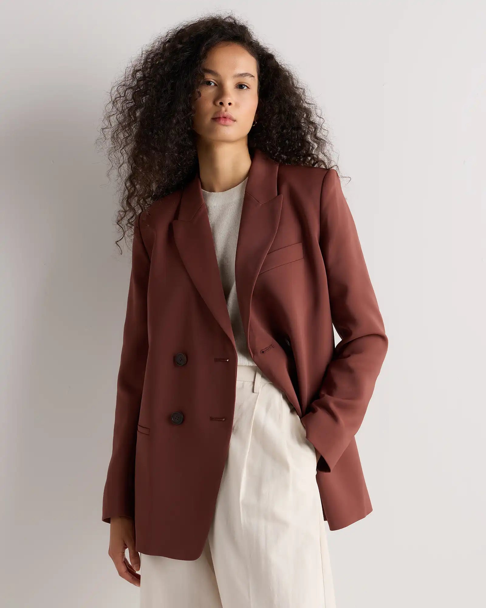 Stretch Crepe Relaxed Double-Breasted Blazer