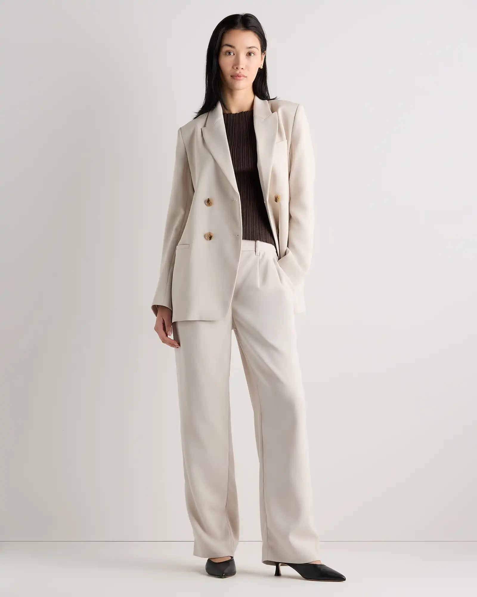 Stretch Crepe Relaxed Double-Breasted Blazer
