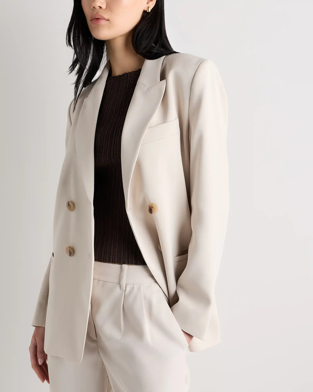 Stretch Crepe Relaxed Double-Breasted Blazer