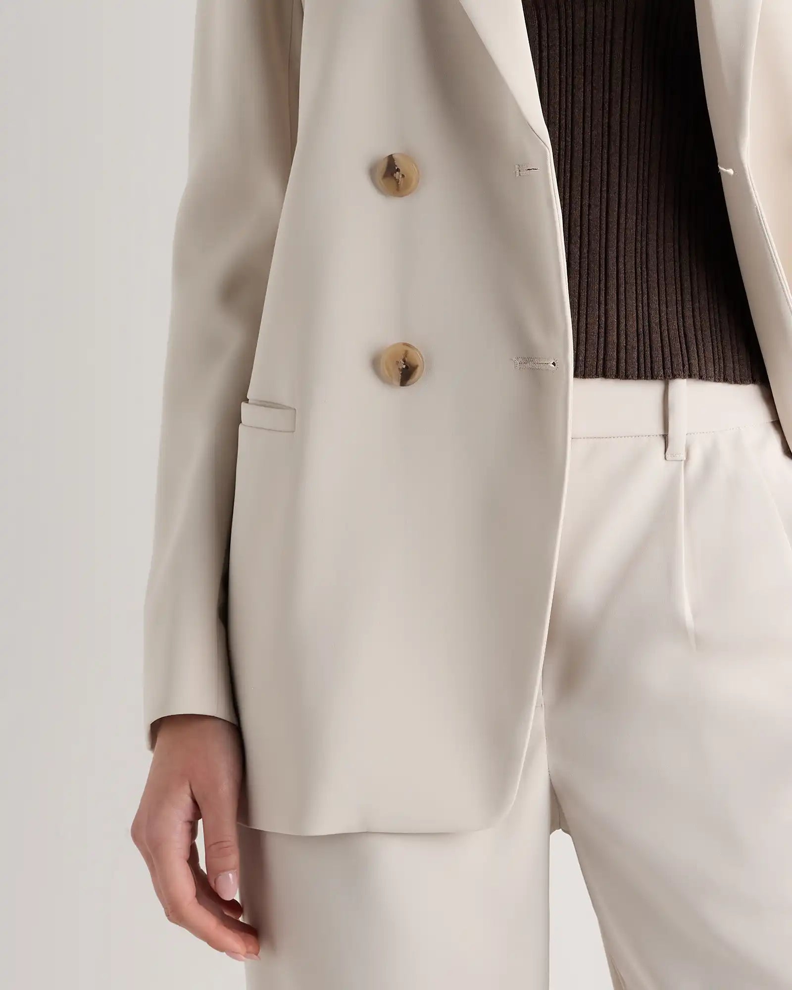 Stretch Crepe Relaxed Double-Breasted Blazer