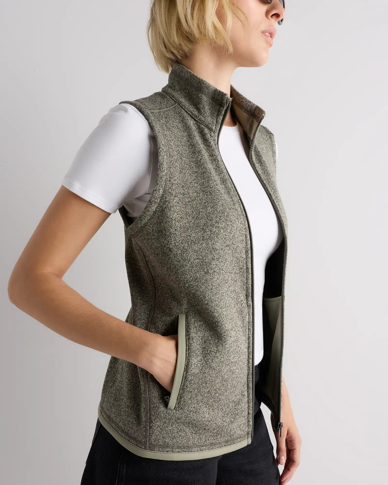 Sweater-Knit Fleece Full-Zip Vest