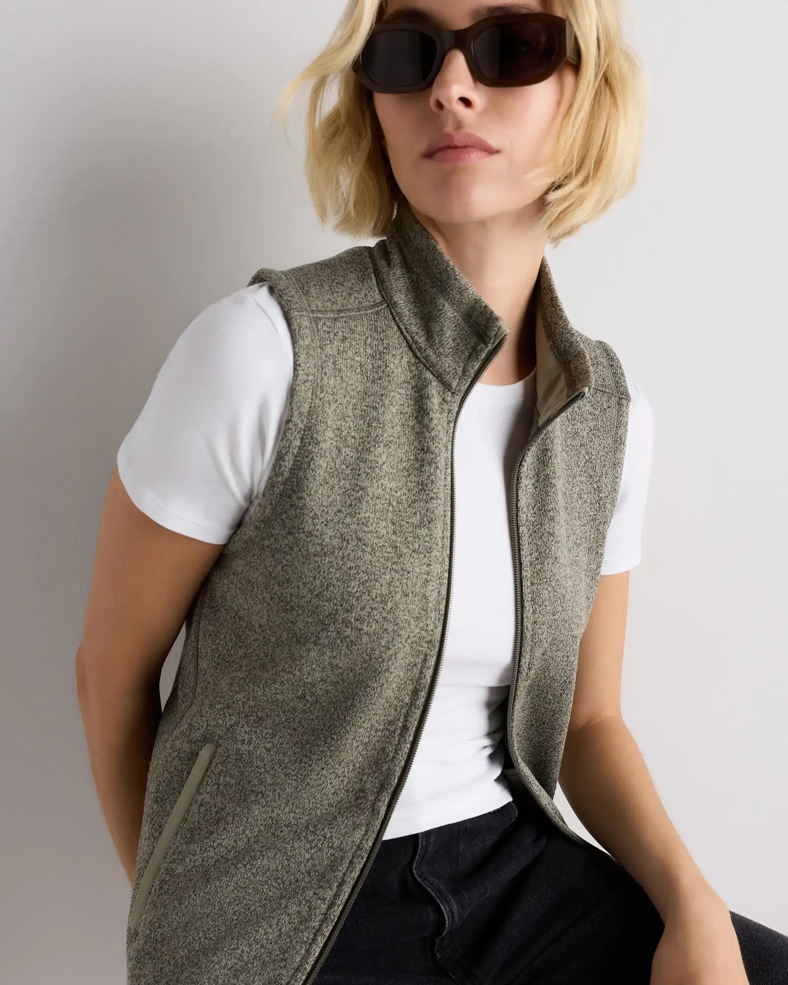 Sweater-Knit Fleece Full-Zip Vest