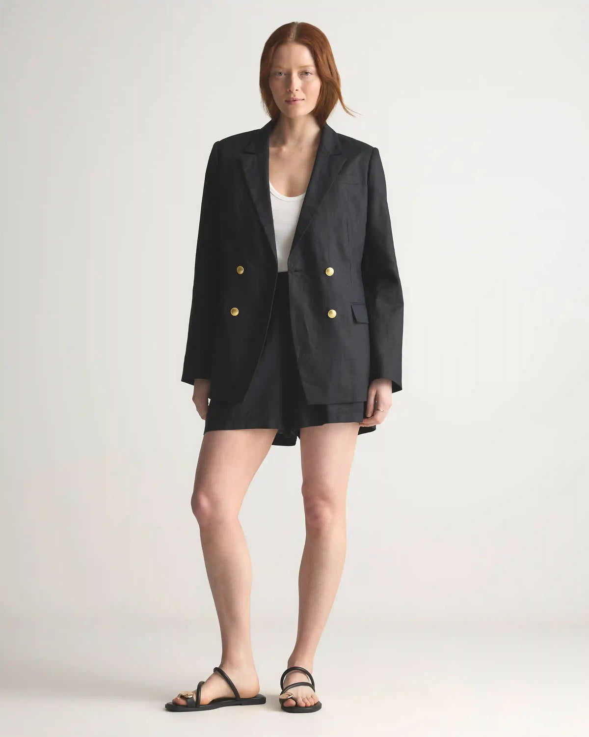 100% European Linen Relaxed Double-Breasted Blazer