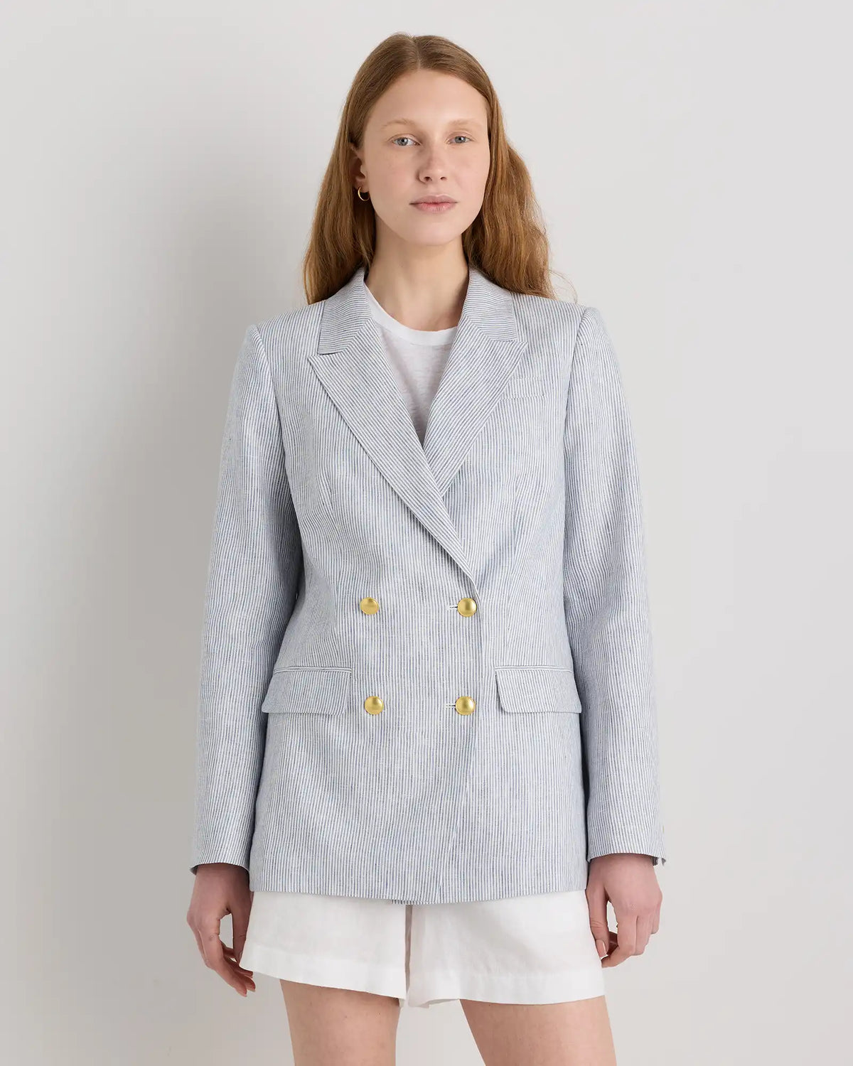 100% European Linen Relaxed Double-Breasted Blazer