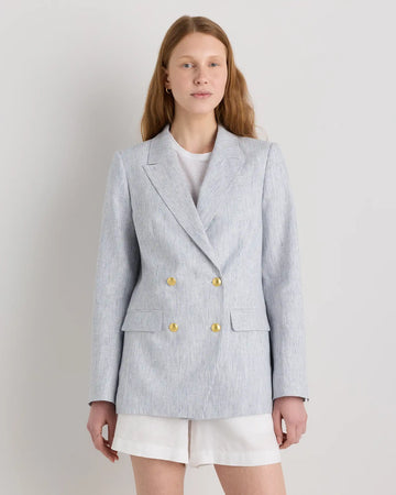 100% European Linen Relaxed Double-Breasted Blazer