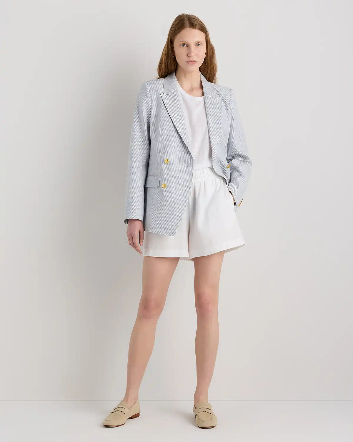 100% European Linen Relaxed Double-Breasted Blazer