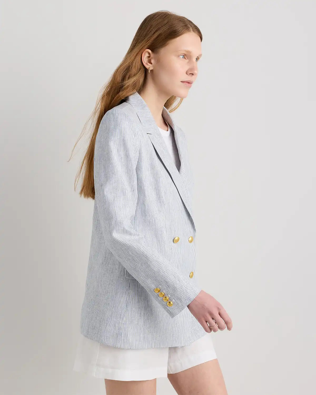 100% European Linen Relaxed Double-Breasted Blazer