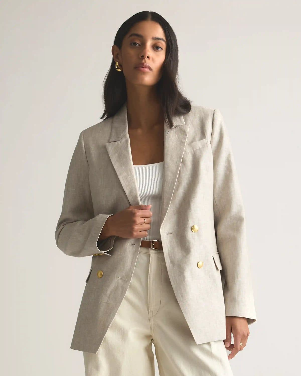 100% European Linen Relaxed Double-Breasted Blazer