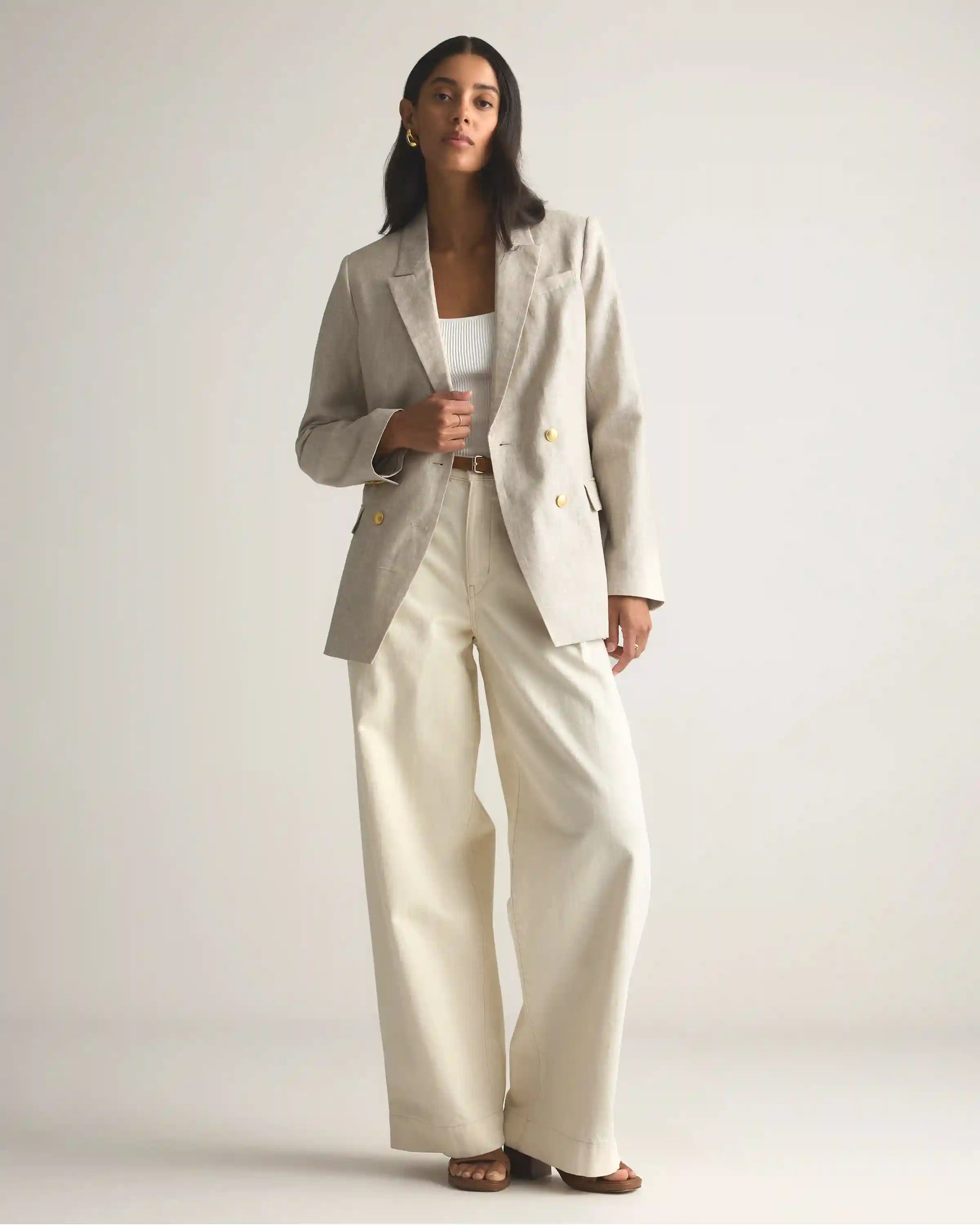 100% European Linen Relaxed Double-Breasted Blazer