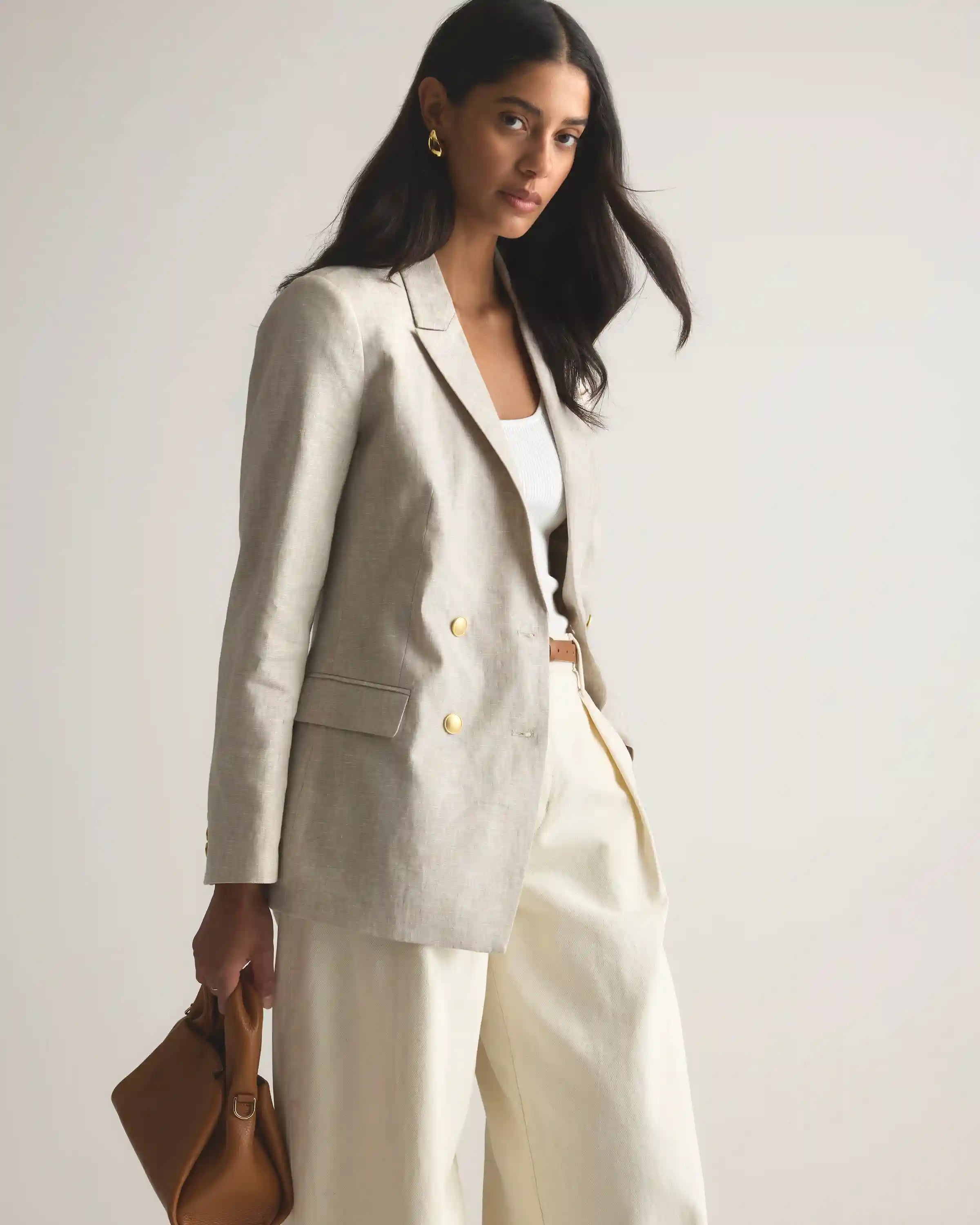 100% European Linen Relaxed Double-Breasted Blazer