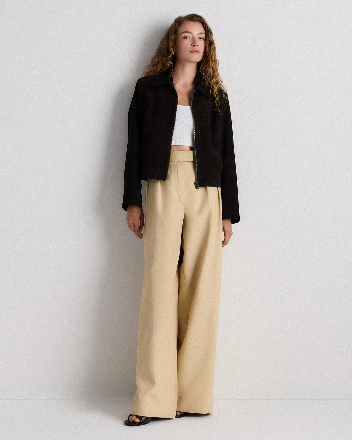100% Suede Cropped Zip-Front Jacket