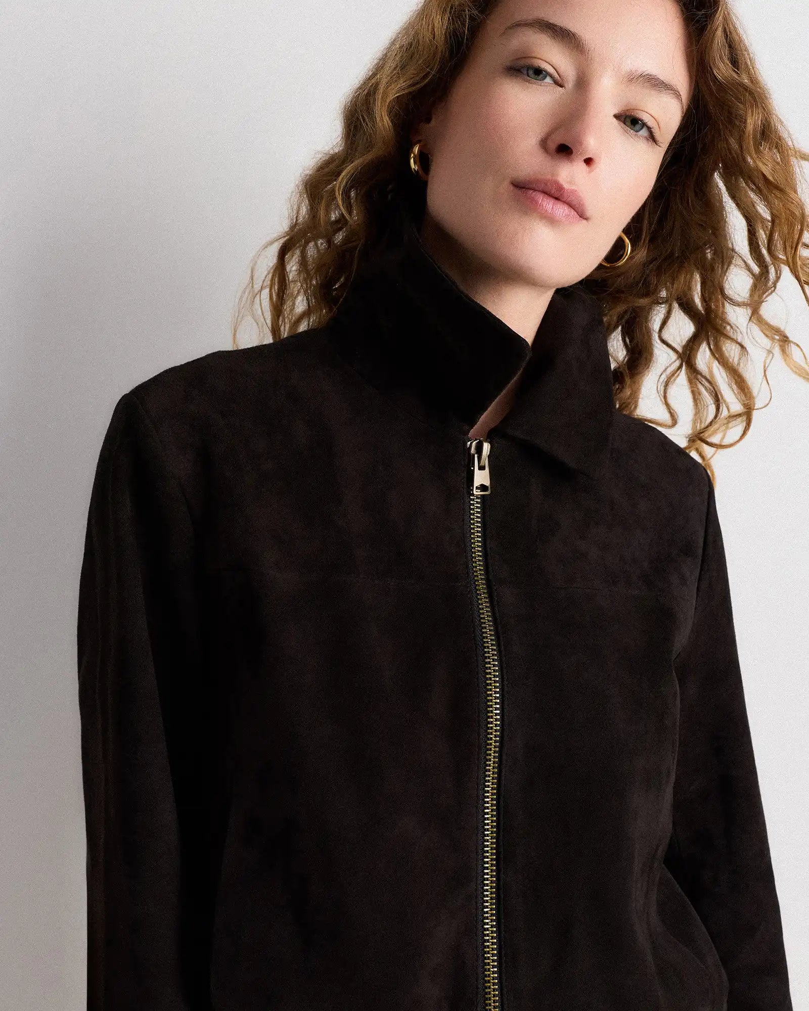 100% Suede Cropped Zip-Front Jacket