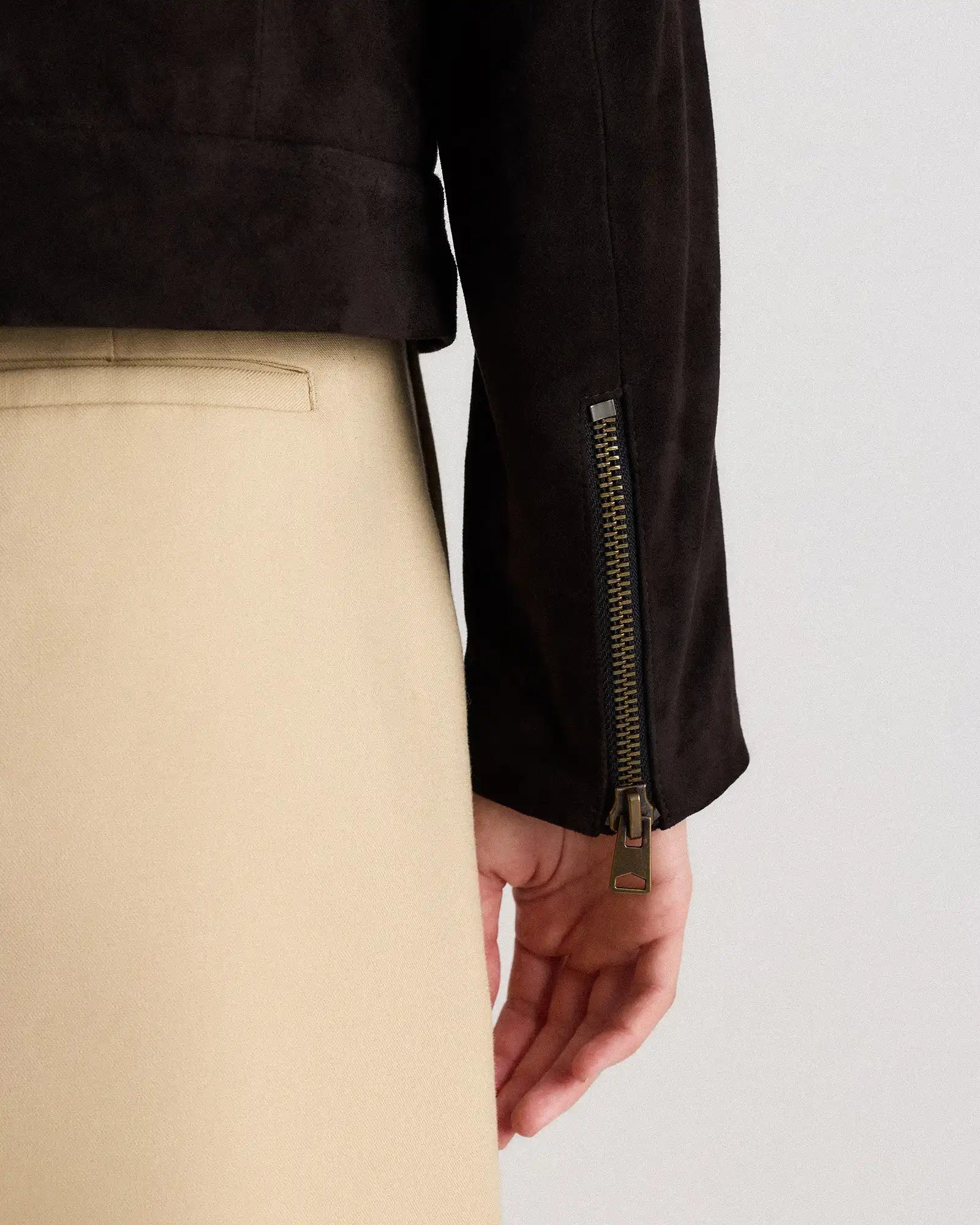 100% Suede Cropped Zip-Front Jacket