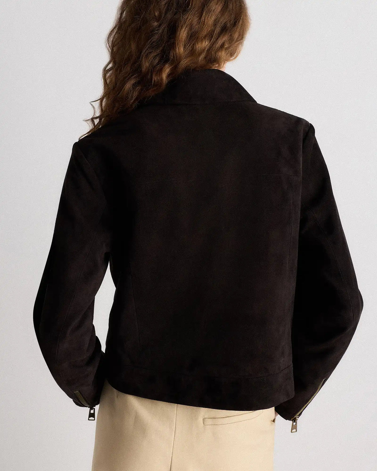 100% Suede Cropped Zip-Front Jacket
