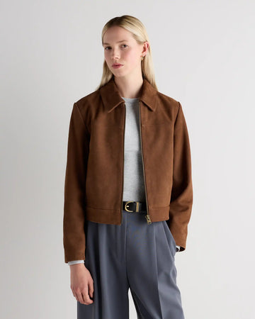 100% Suede Cropped Zip-Front Jacket