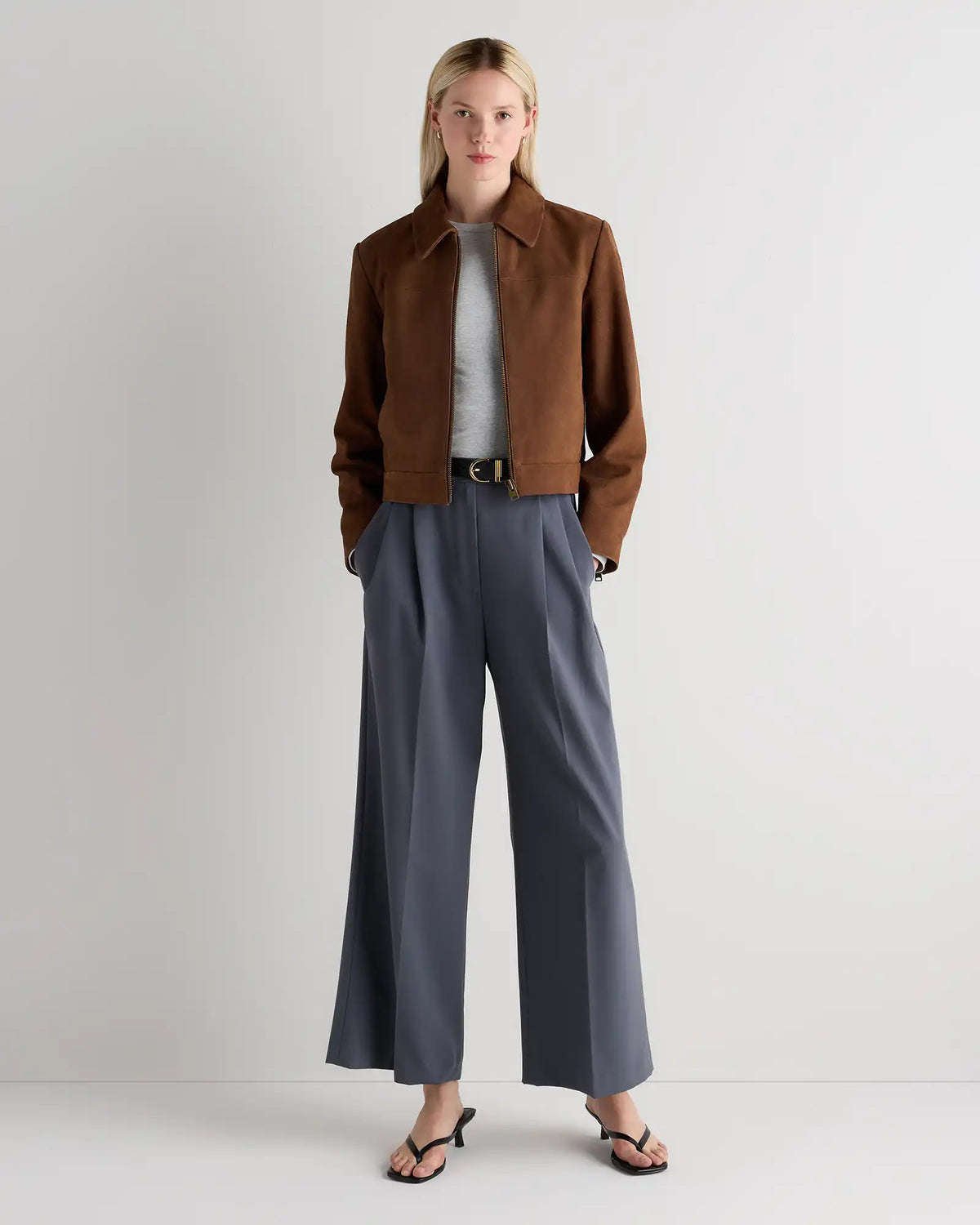100% Suede Cropped Zip-Front Jacket