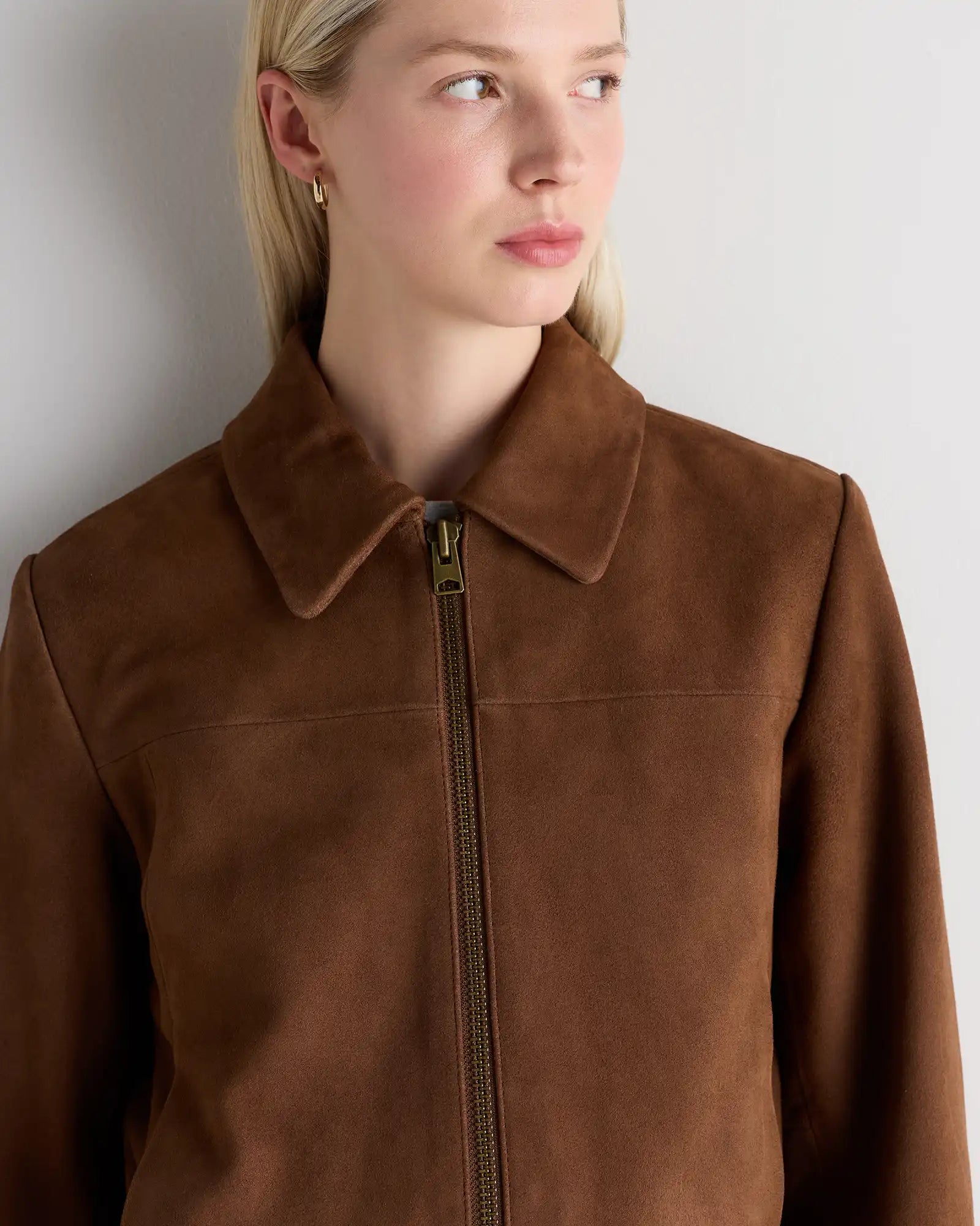 100% Suede Cropped Zip-Front Jacket