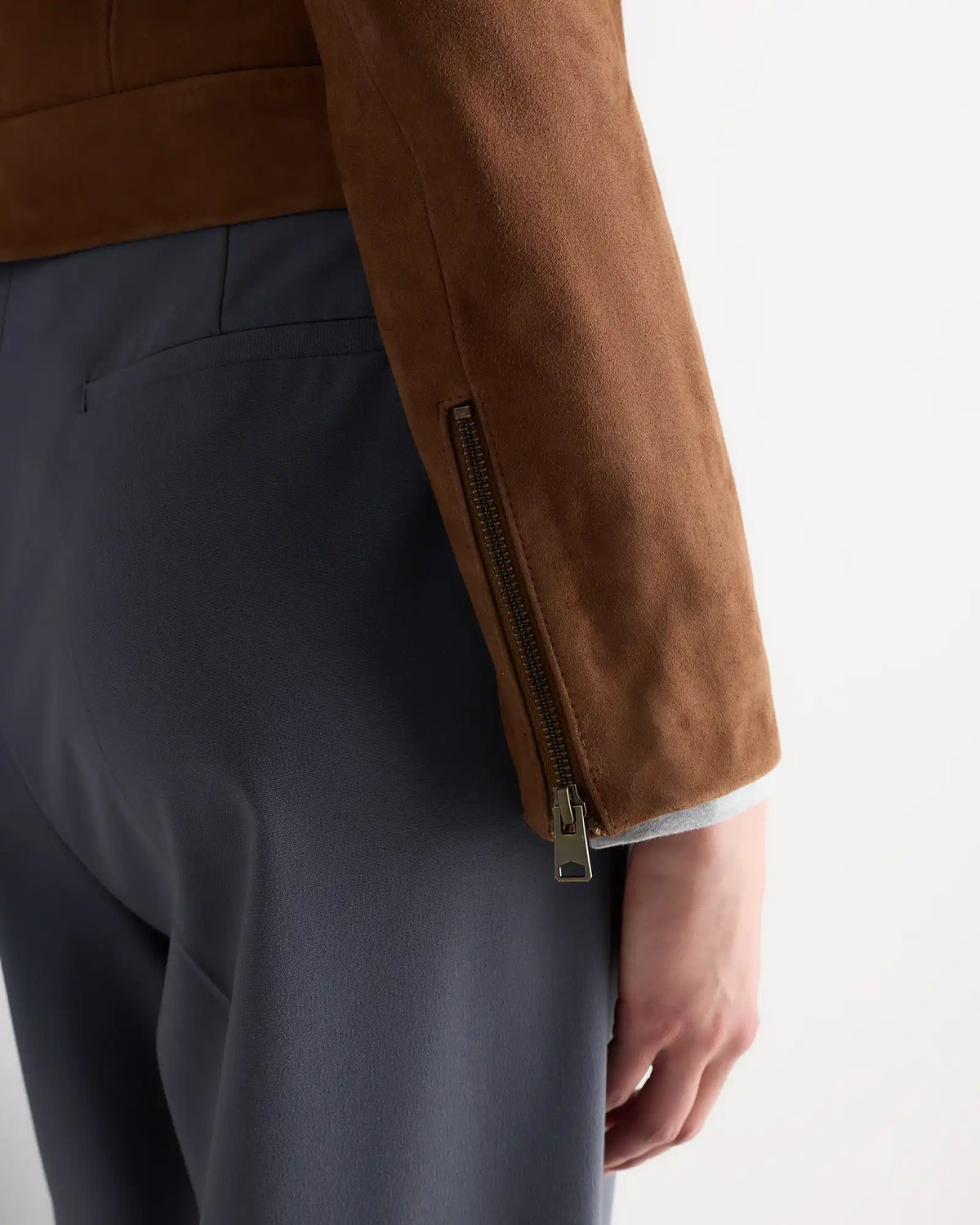100% Suede Cropped Zip-Front Jacket
