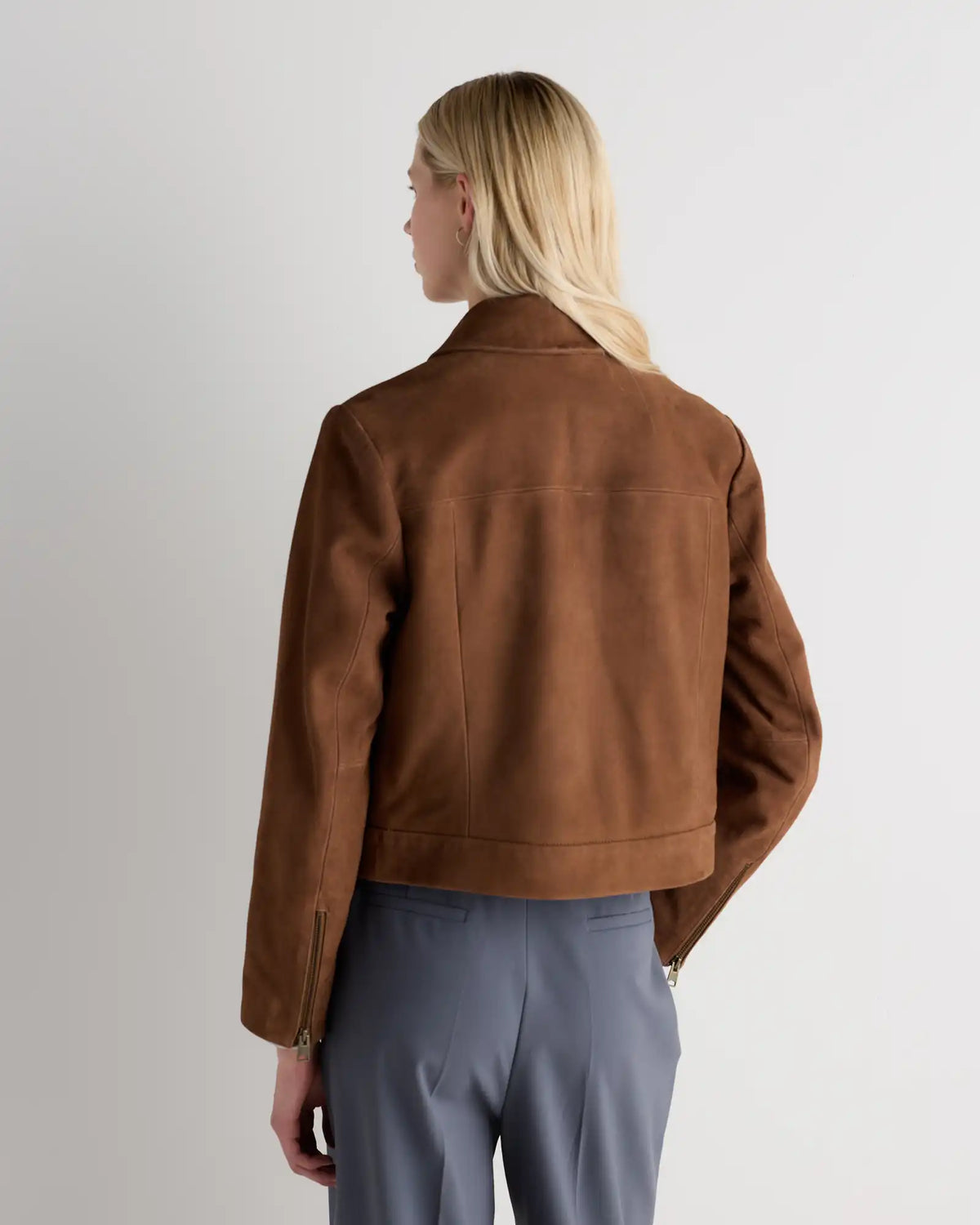 100% Suede Cropped Zip-Front Jacket
