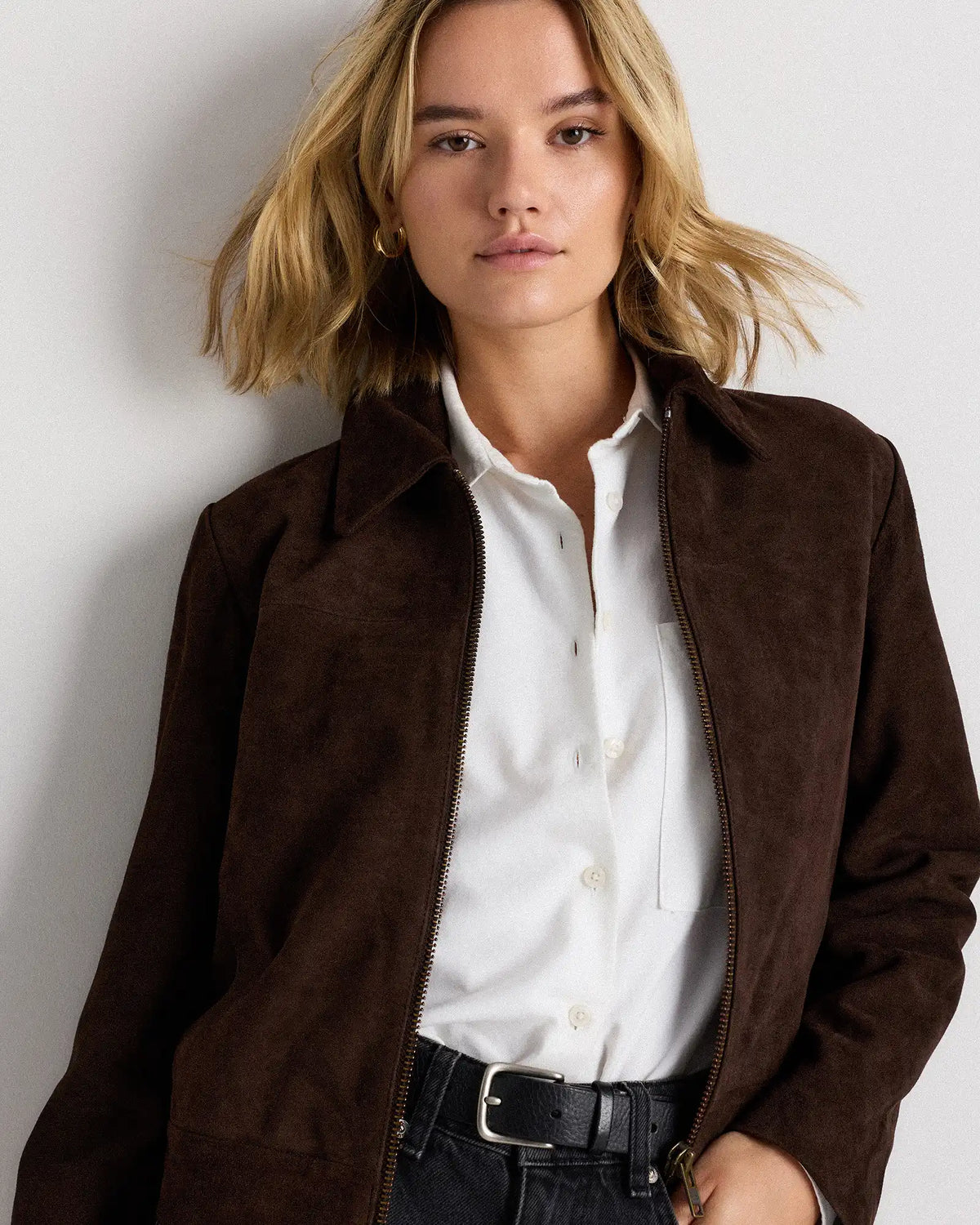 100% Suede Cropped Zip-Front Jacket