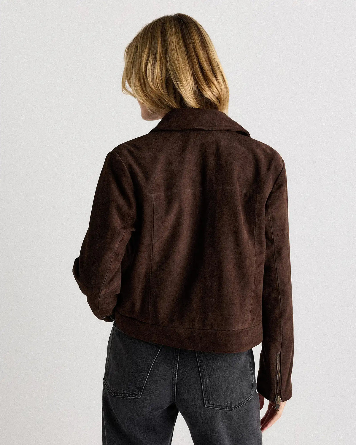 100% Suede Cropped Zip-Front Jacket