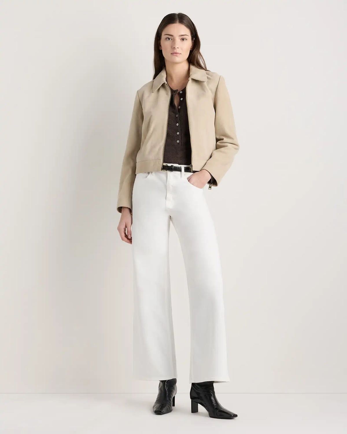 100% Suede Cropped Zip-Front Jacket