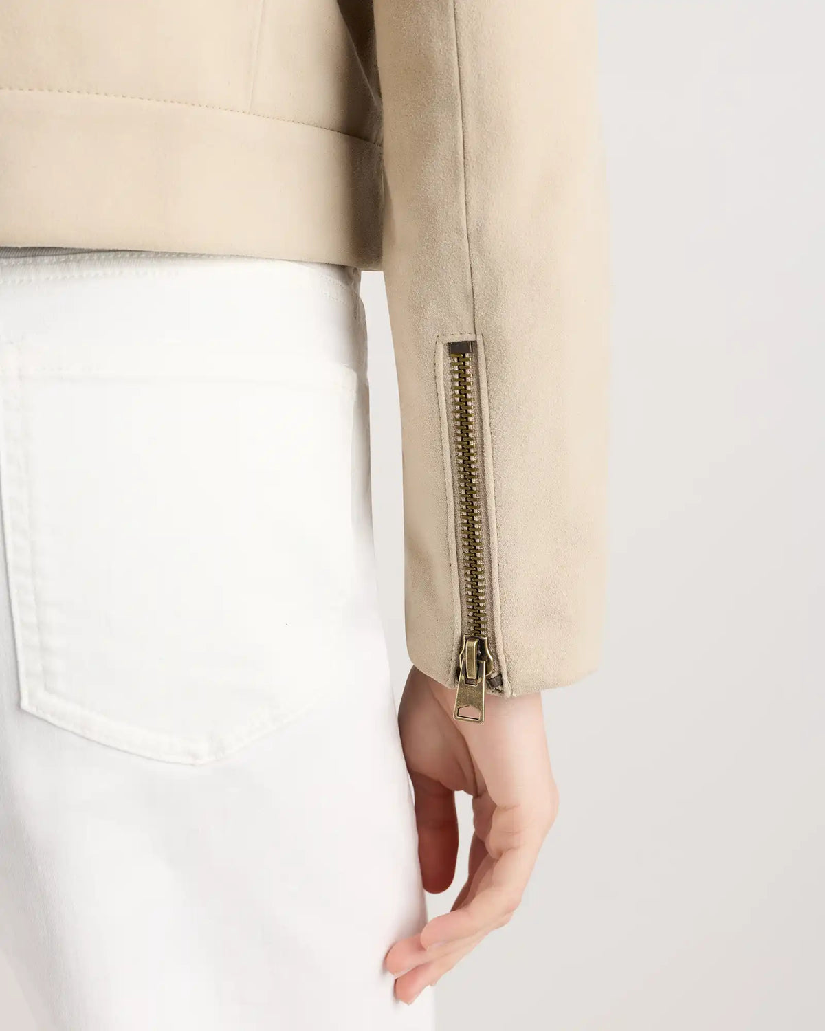 100% Suede Cropped Zip-Front Jacket