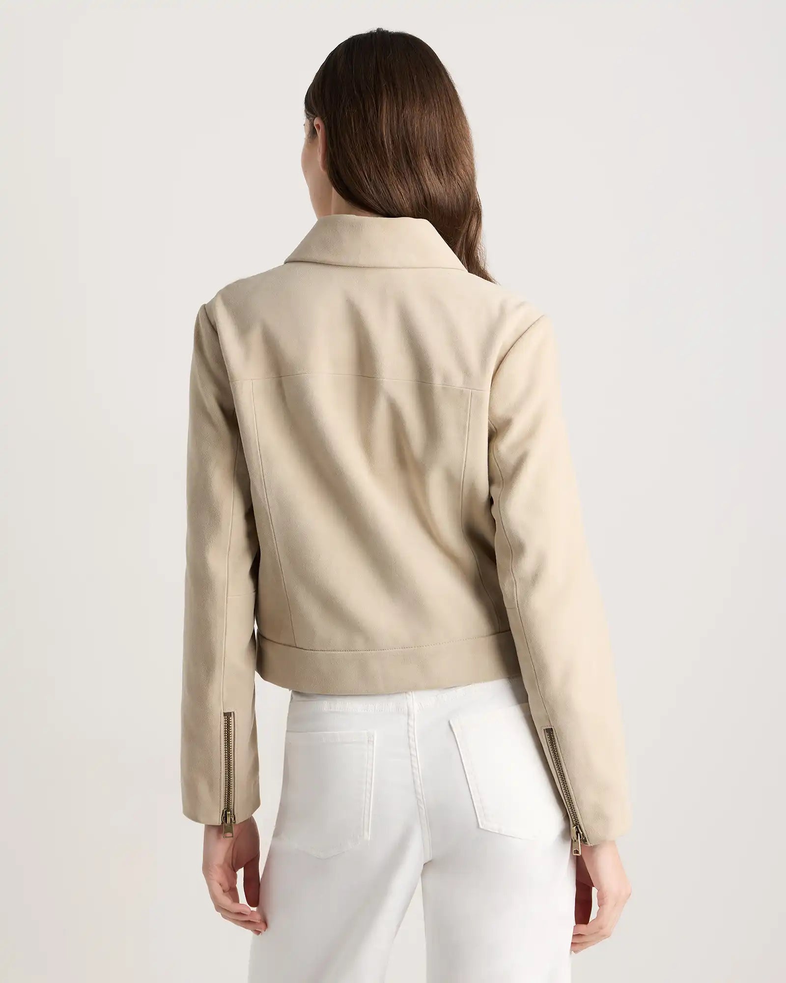100% Suede Cropped Zip-Front Jacket
