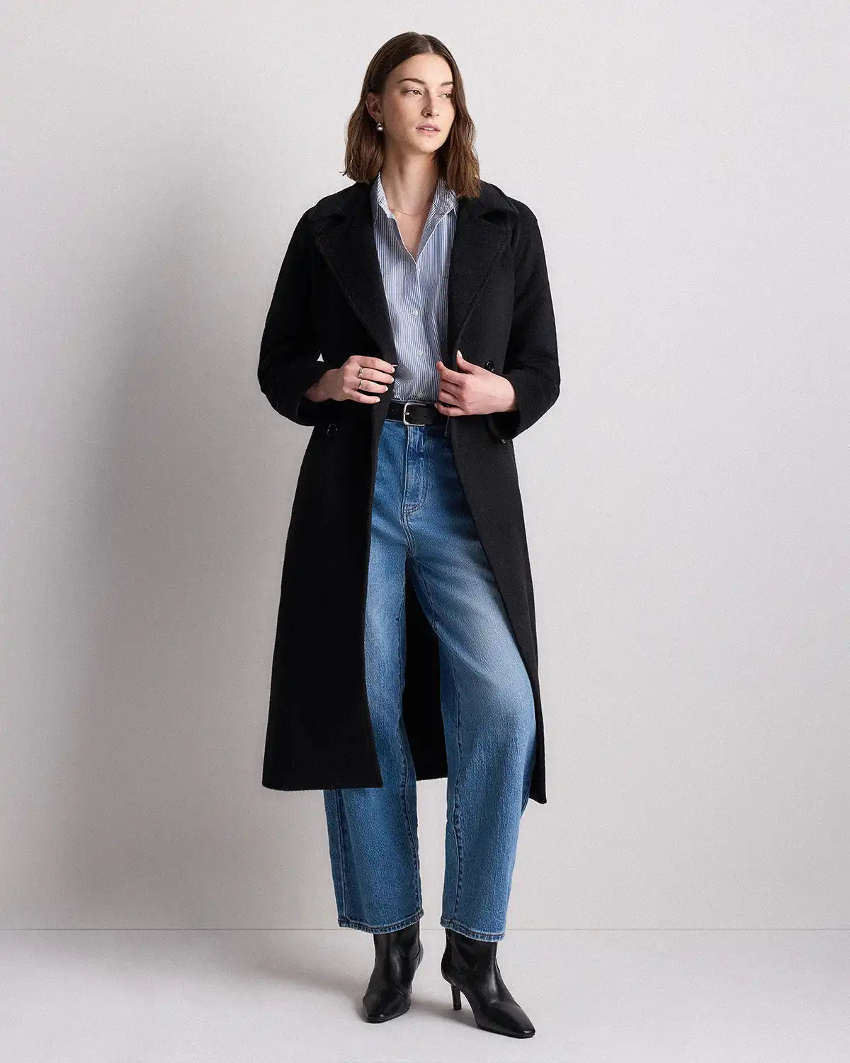 Camel Hair Double-Breasted Long Wrap Coat