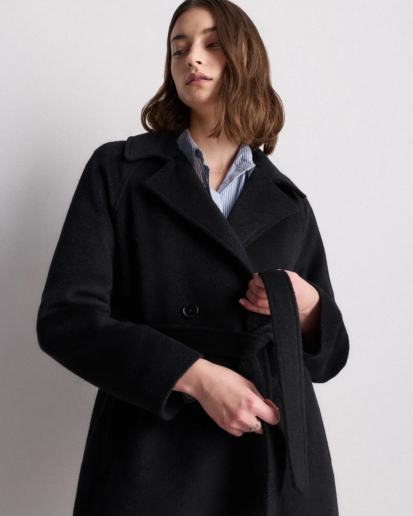 Camel Hair Double-Breasted Long Wrap Coat