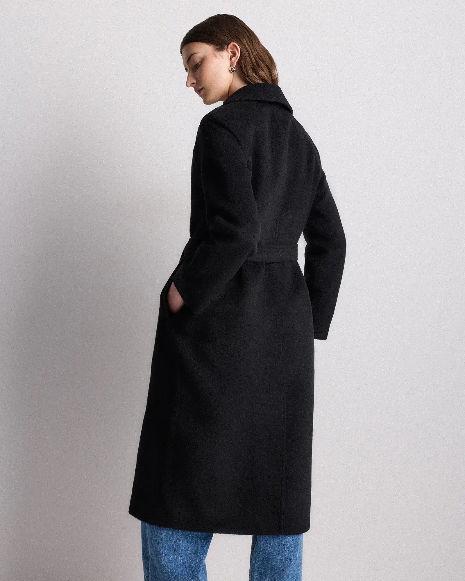 Camel Hair Double-Breasted Long Wrap Coat