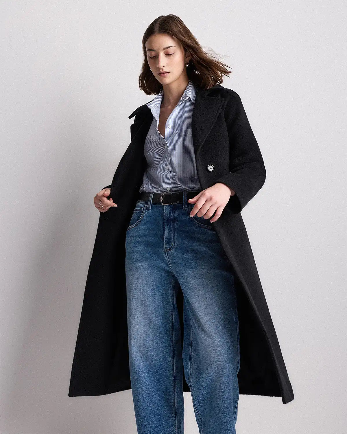 Camel Hair Double-Breasted Long Wrap Coat
